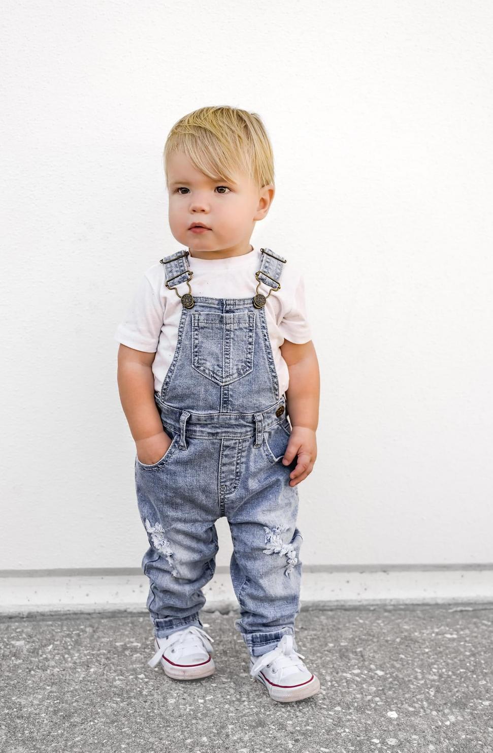 Baby Distressed Denim Overall - Light Wash