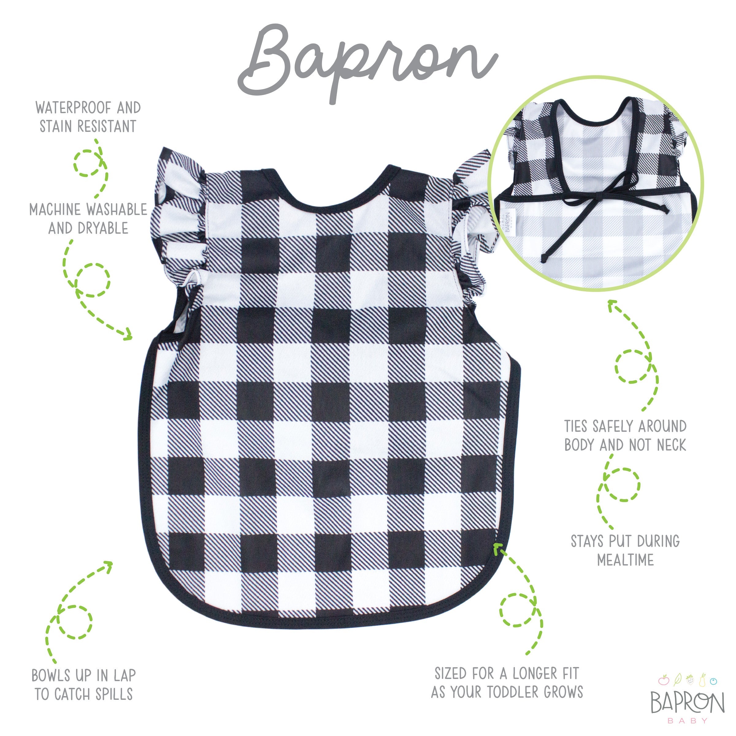 White Buffalo Plaid Flutter Bapron BapronBaby