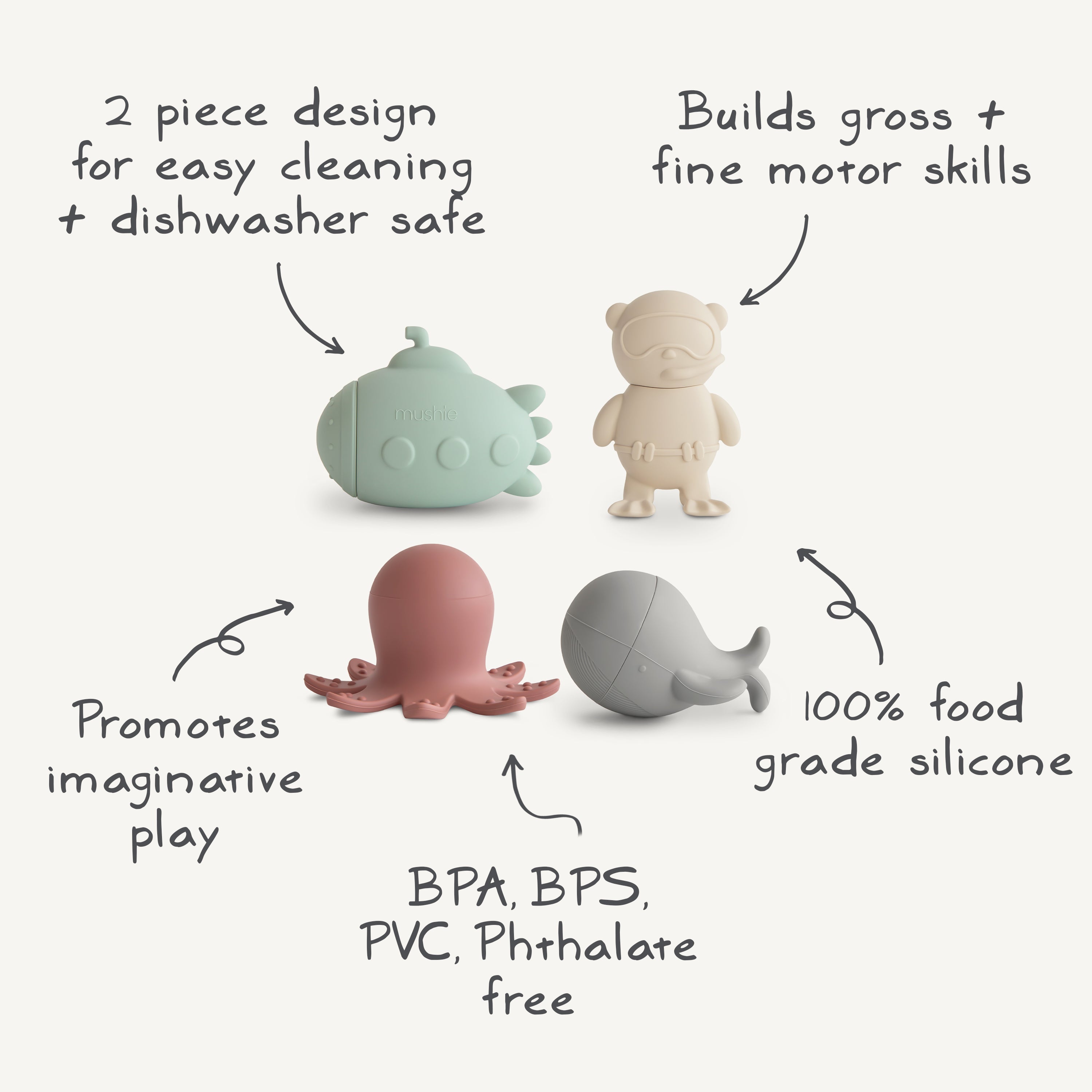 Sealife Mold Free Bath Play Set - 4 Pack Bath Play set Mushie