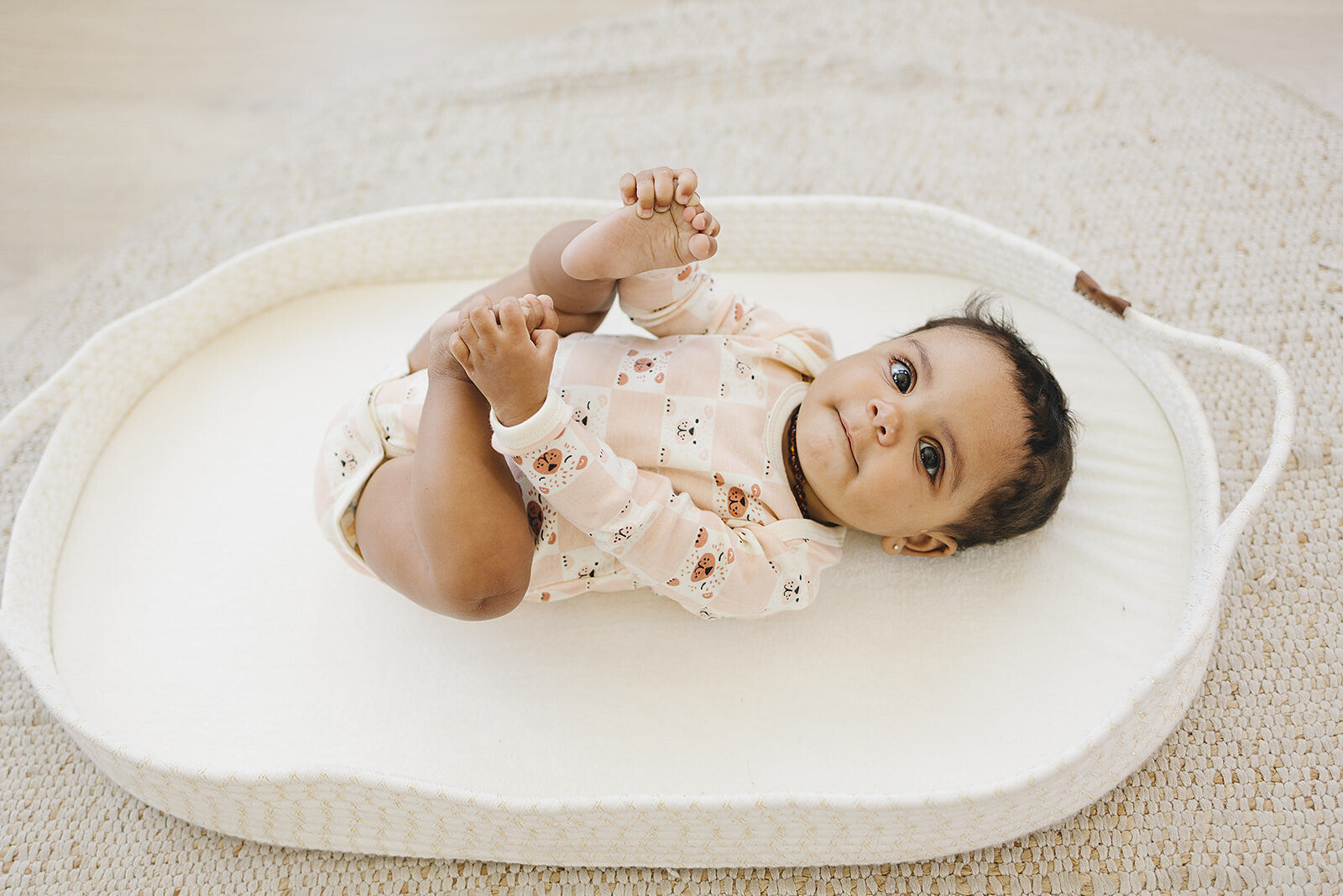 Organic Cotton Long Sleeve Bodysuit - Checkered Bear