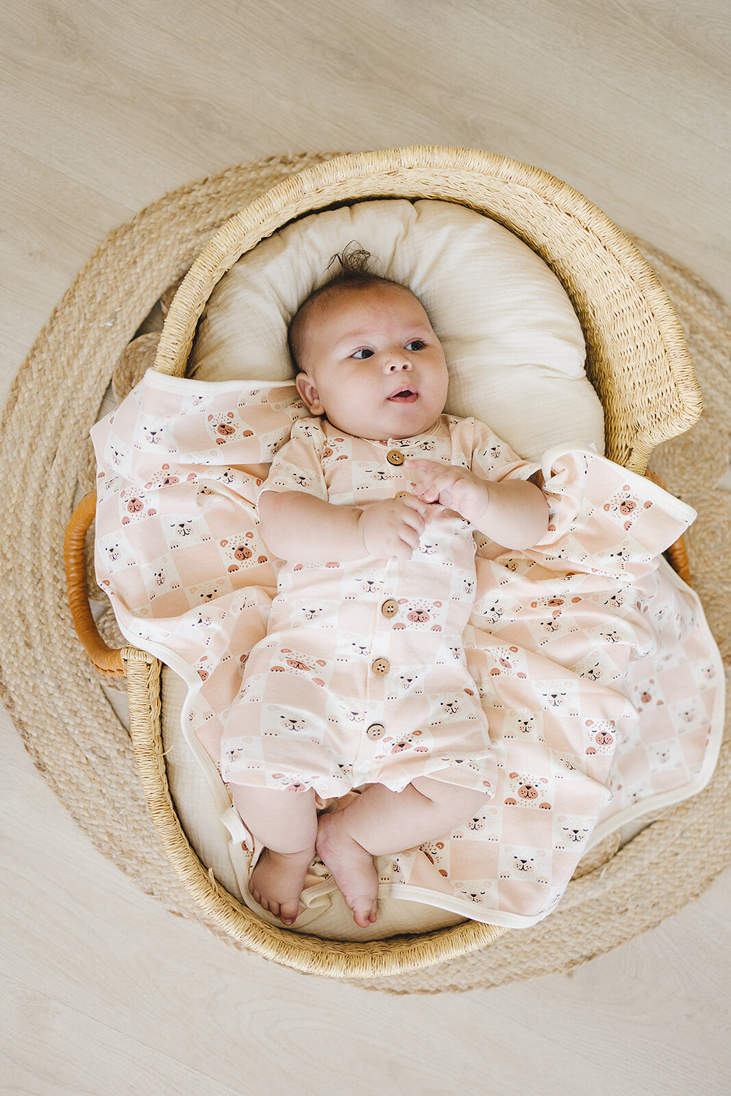 GOTS Certified Organic Cotton Short Sleeve Romper - Checkered Bear