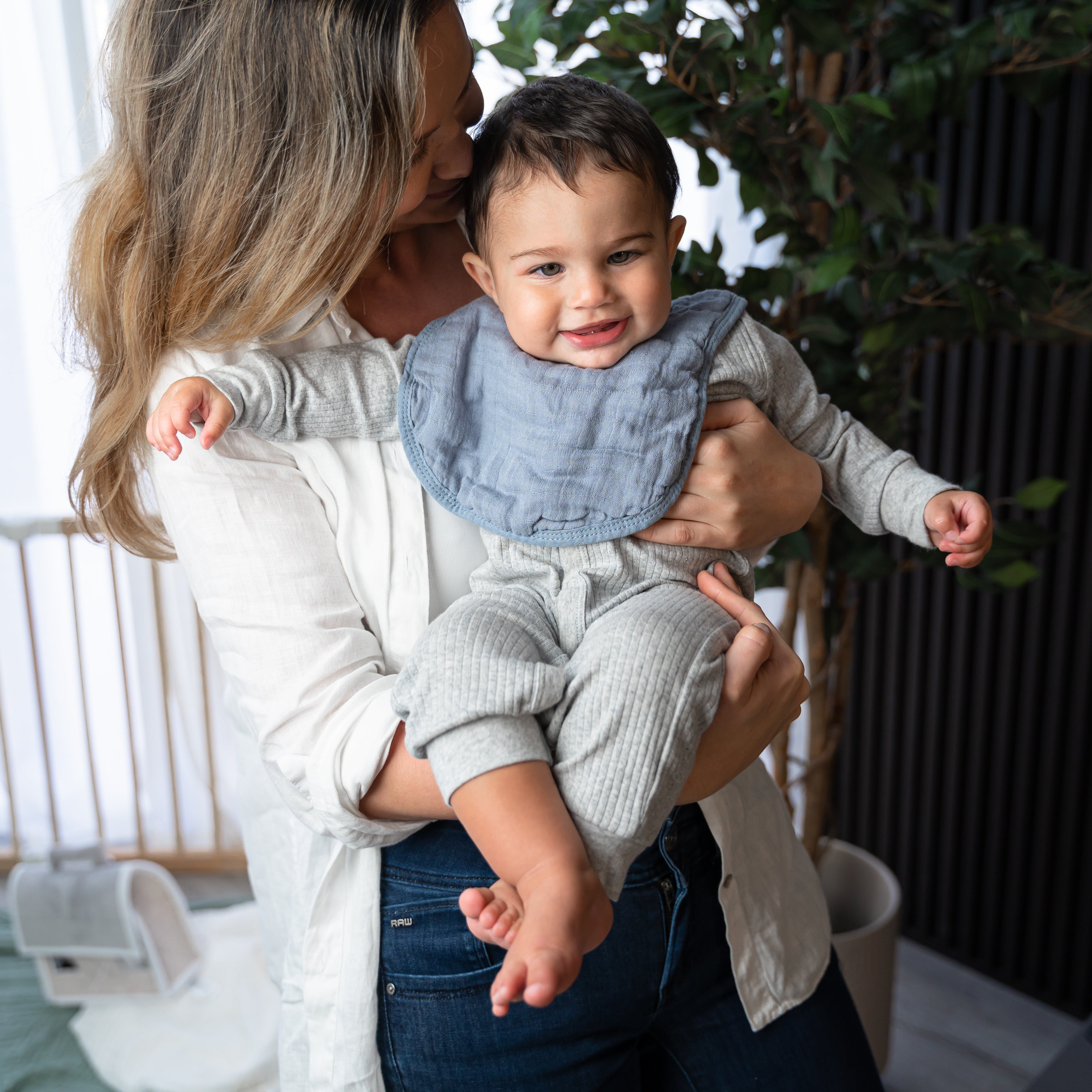 Muslin Bibs in Pacific Blue