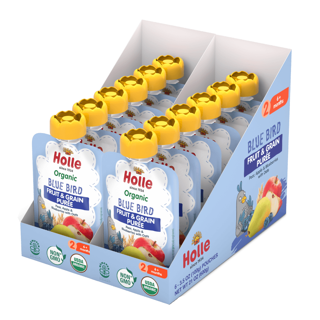 Holle Baby Food Pouches - Organic Fruit & Grain Puree - Blue Bird