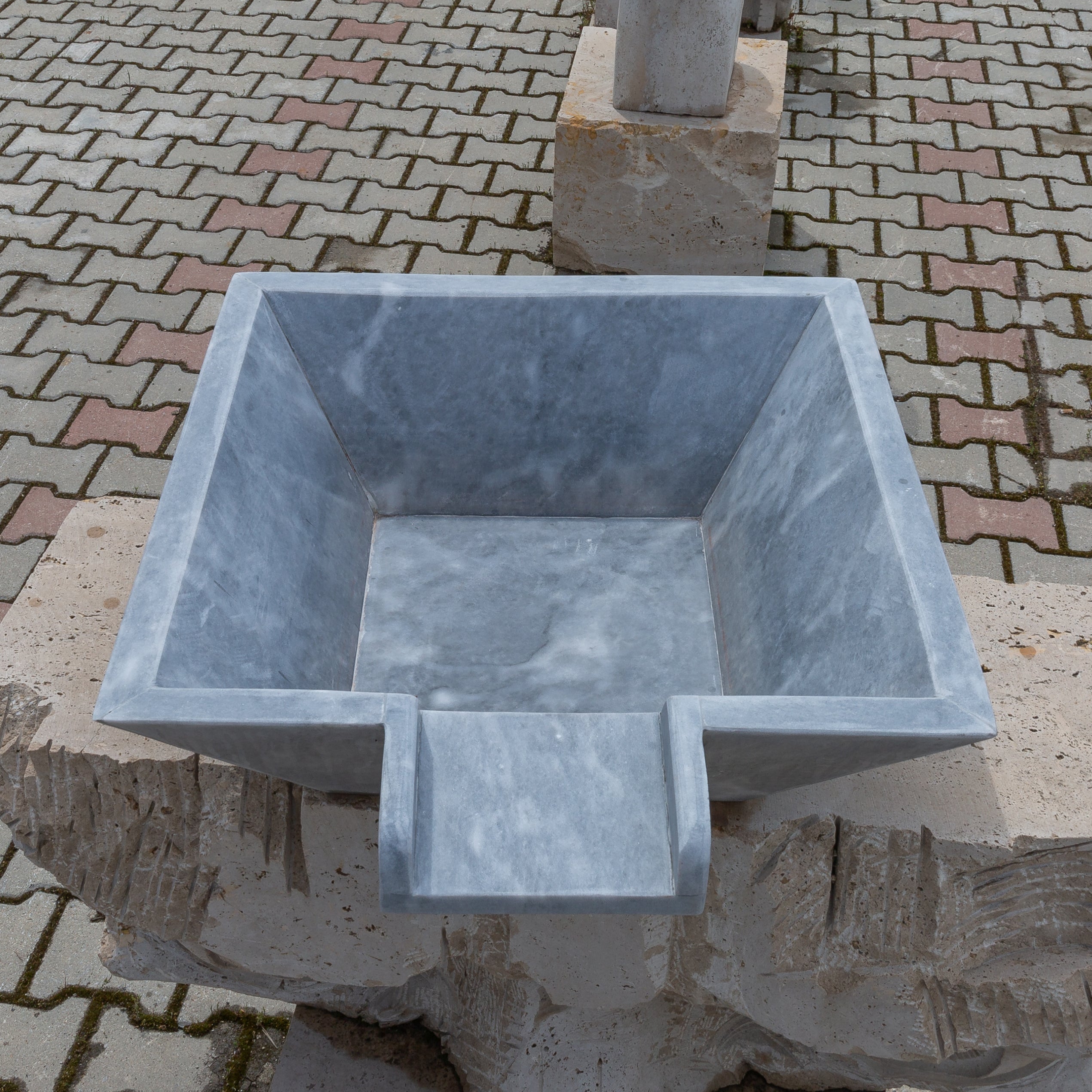 Bluestone Marble Natural Stone Pool Square Cascade Water Bowl - Belair Collection