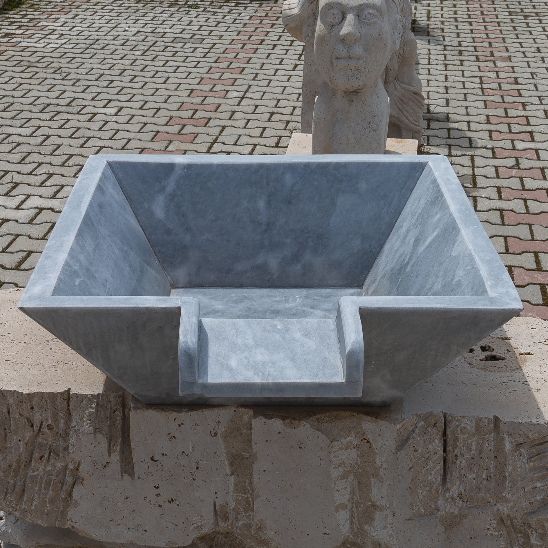 Bluestone Marble Natural Stone Pool Square Cascade Water Bowl - Belair Collection