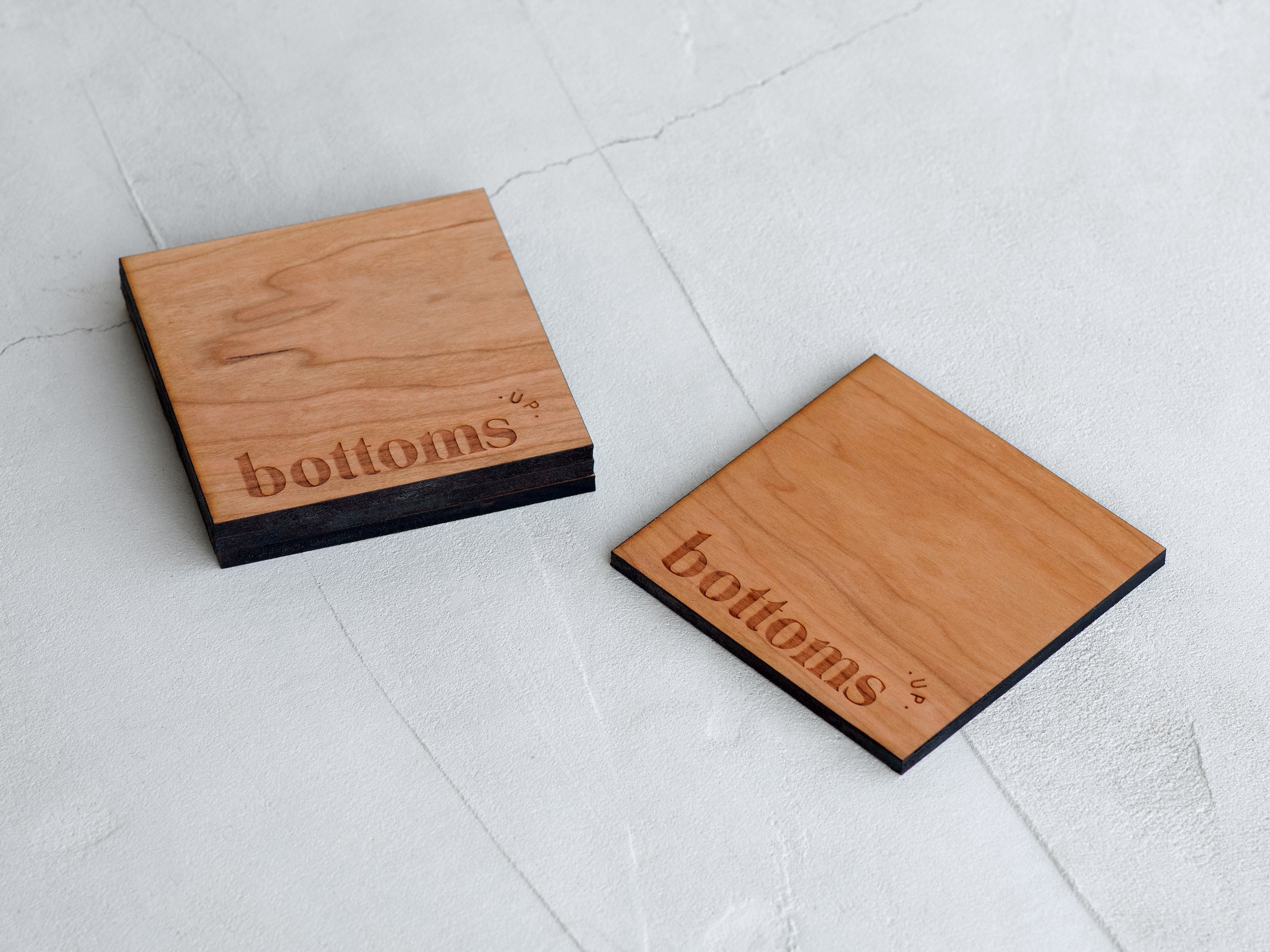 Bottoms Up Modern Wooden Coasters • Handmade Set of 4