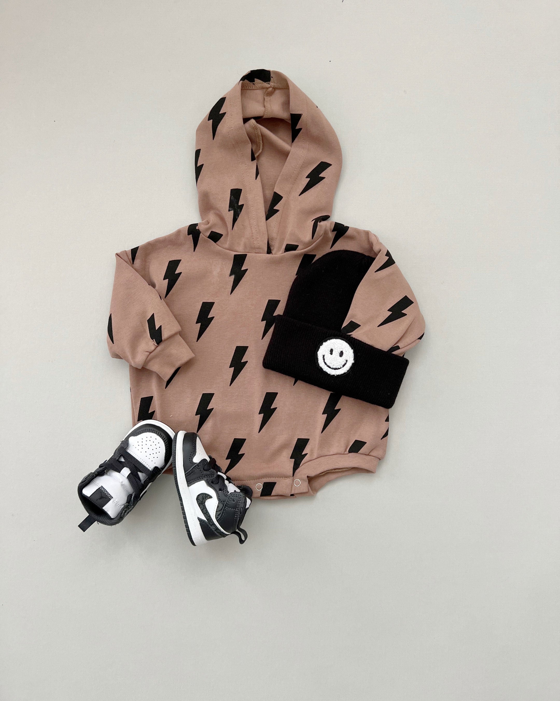 Hooded Bubble Romper | Mocha Bolts