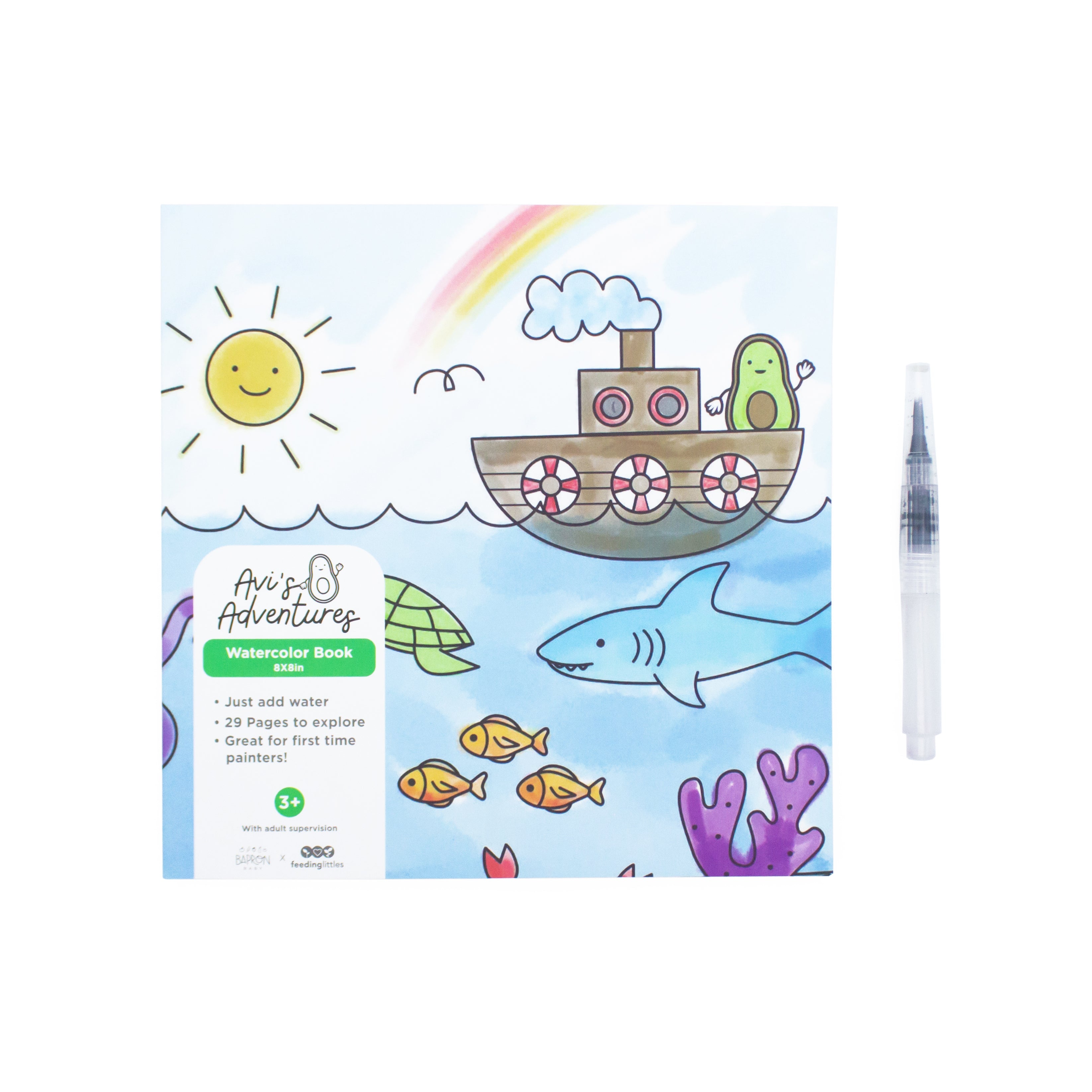 Avi's Adventures Watercolor Paint Book + Water Pen (ages 3+)