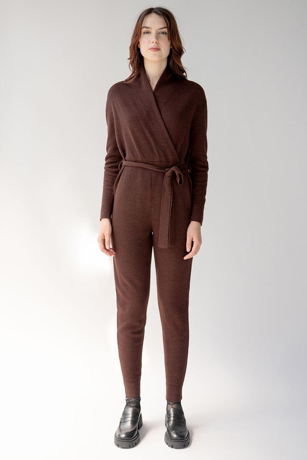 Wrap Neck Jumpsuit - Mahogany