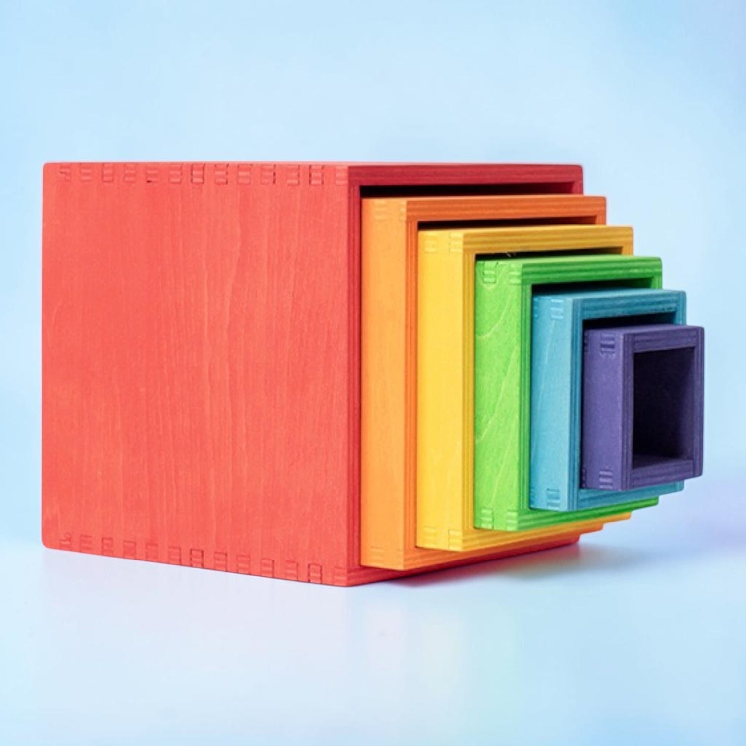 **Pre-order (Ships in 2-3 Weeks)**6-Piece Basswood Wooden Rainbow Nesting Box Set | Painted & Hand-Stained Finishes | Montessori Stacking Toy