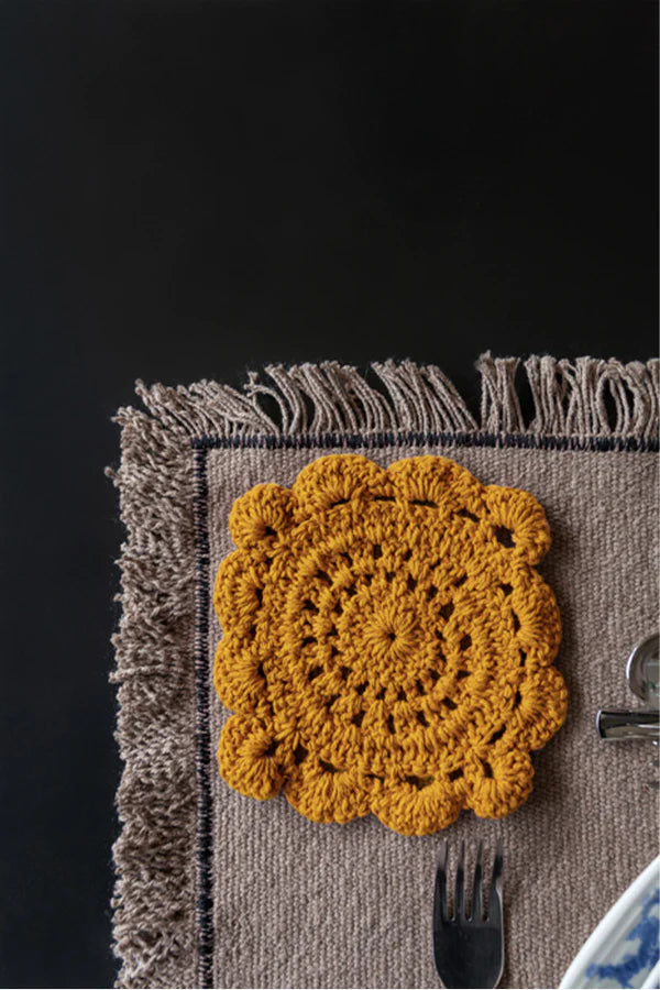 COASTER CROCHET MUSTARD - SET OF 4 Little Wonder & Co