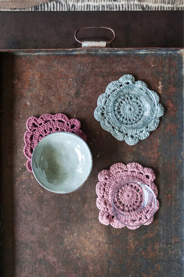 COASTER CROCHET OLD ROSE - SET OF 4 Little Wonder & Co