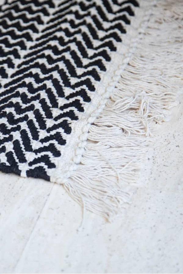 COTTON RUG MILANO NATURAL - BLACK Little Wonder & Co