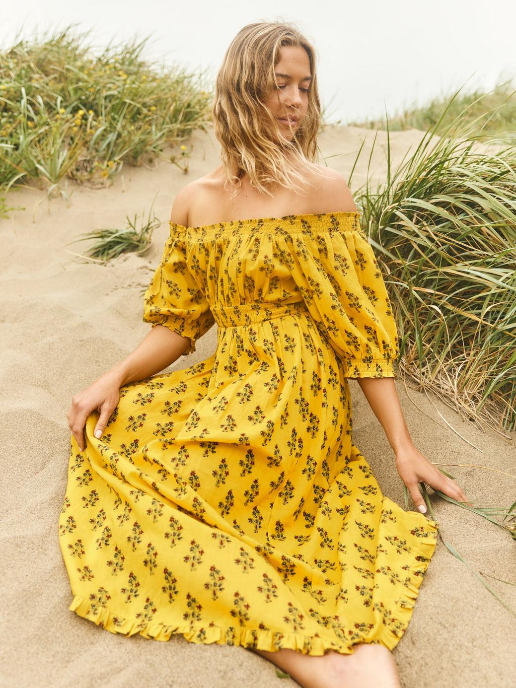Rosie Midi Dress - Mellow Yellow Flower Power