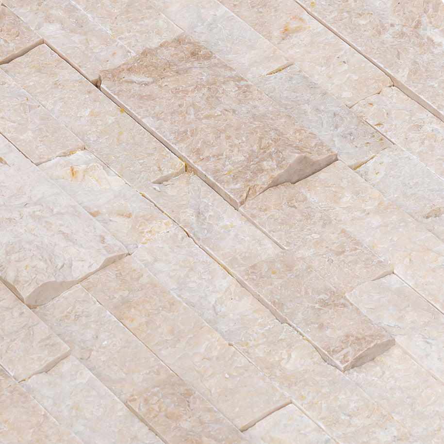 Cappuccino Ledger 3D Panel 6"x24" Split-face Natural Marble Wall Tile - Belair Collection