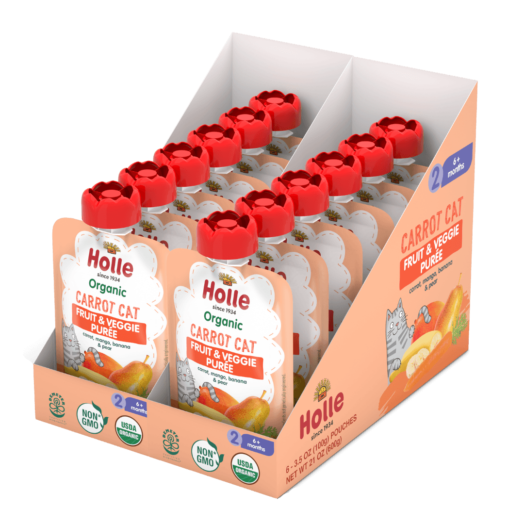 Holle Baby Food Pouches - Organic Fruit & Veggie Puree - Carrot Cat