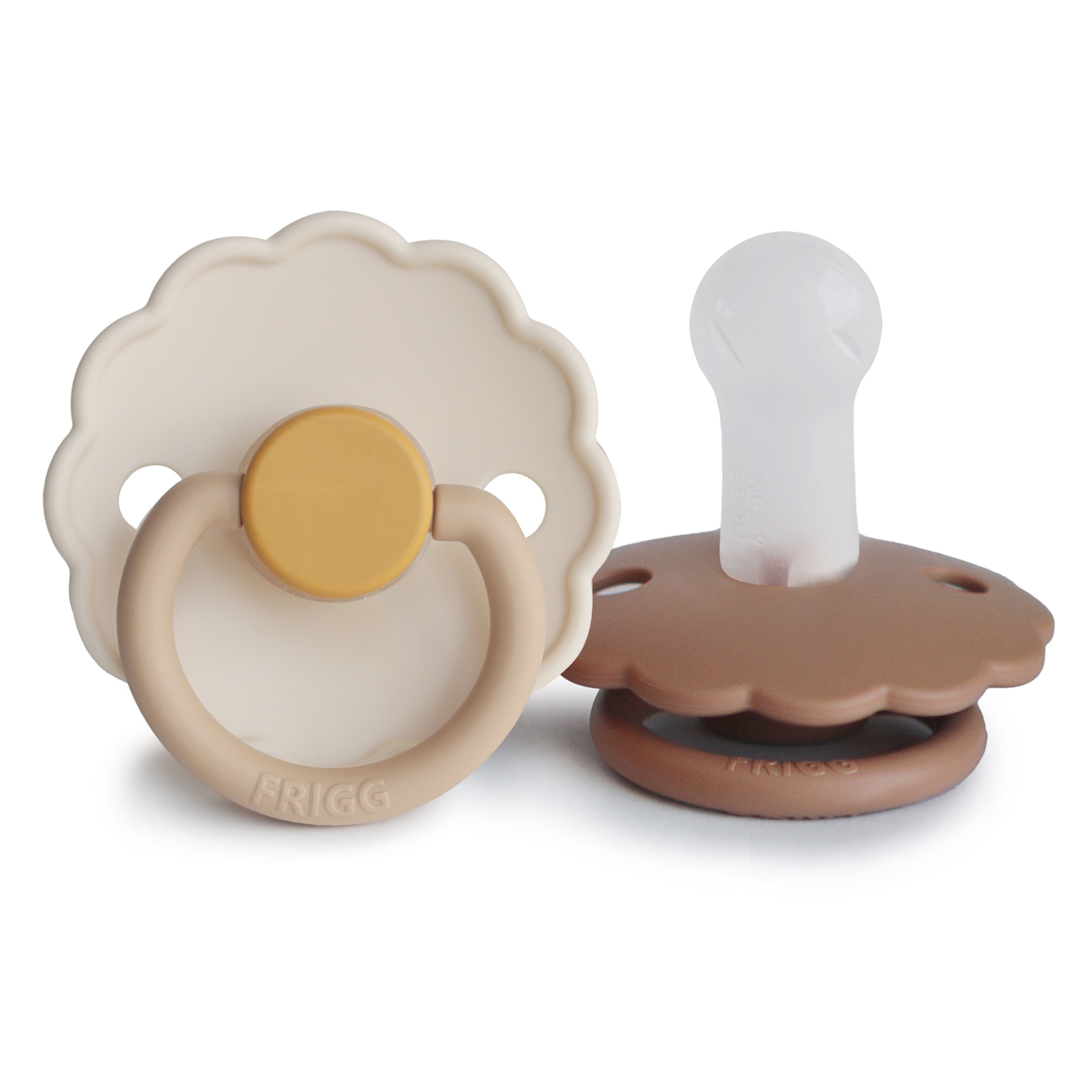 FRIGG Daisy Silicone Pacifier 2-Pack FRIGG PACIFIERS Mushie Chamomile/Peach Bronze 6-18 months