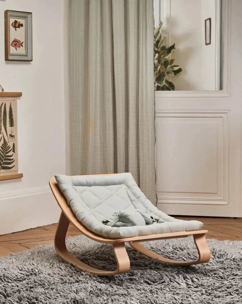 LEVO Beech Wood Baby Rocker Nursery Furniture Charlie Crane Organic Farrow Grey