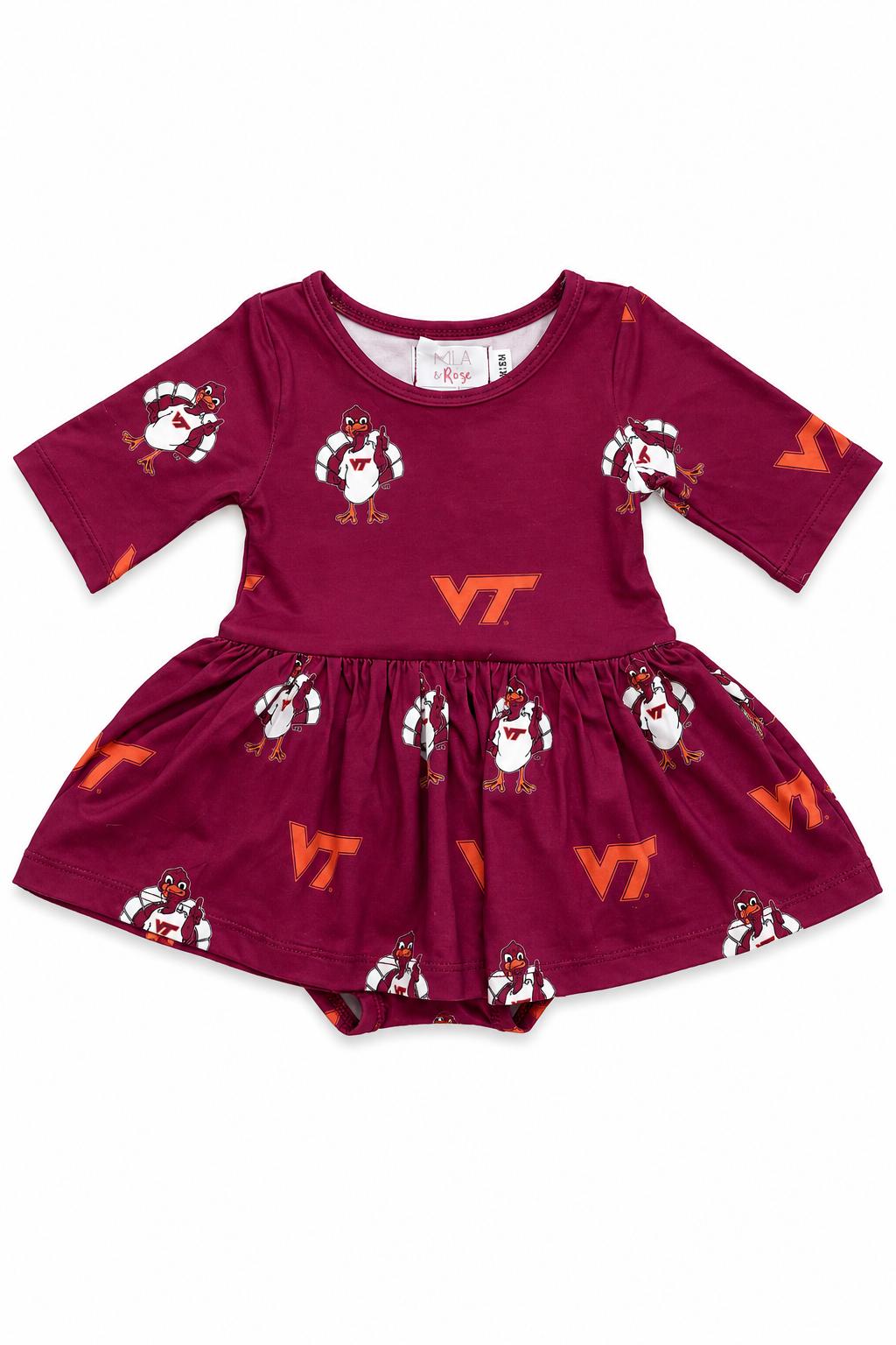 Virginia Tech Maroon Hokie 3/4 Sleeve Twirl Bodysuit
