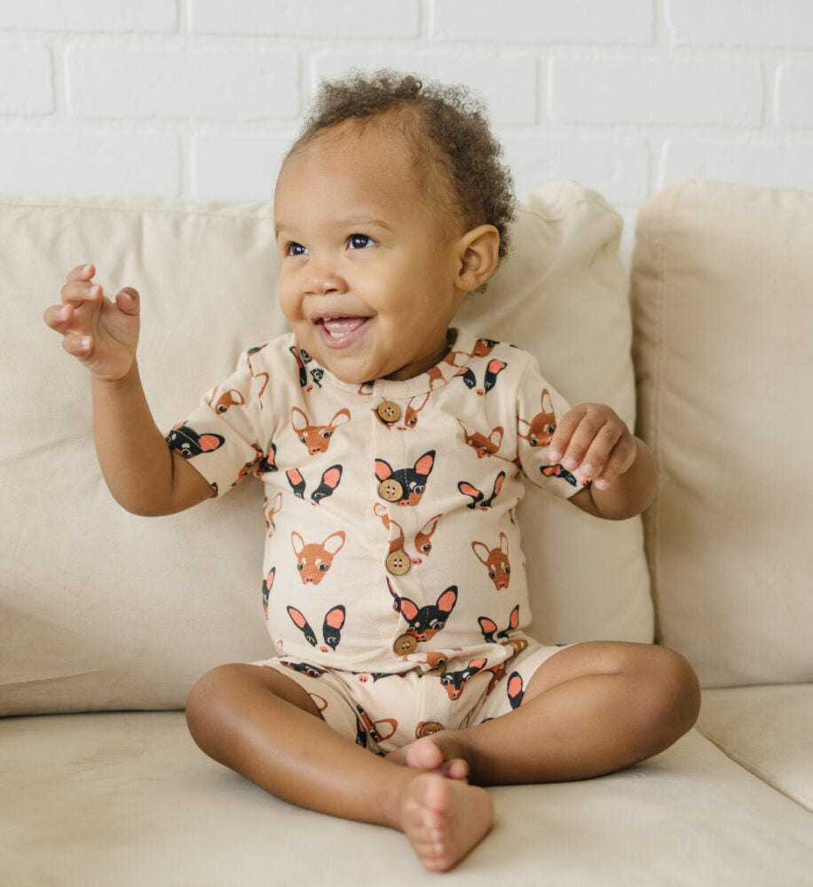 GOTS Certified Organic Cotton Short Sleeve Romper - Chihuahua