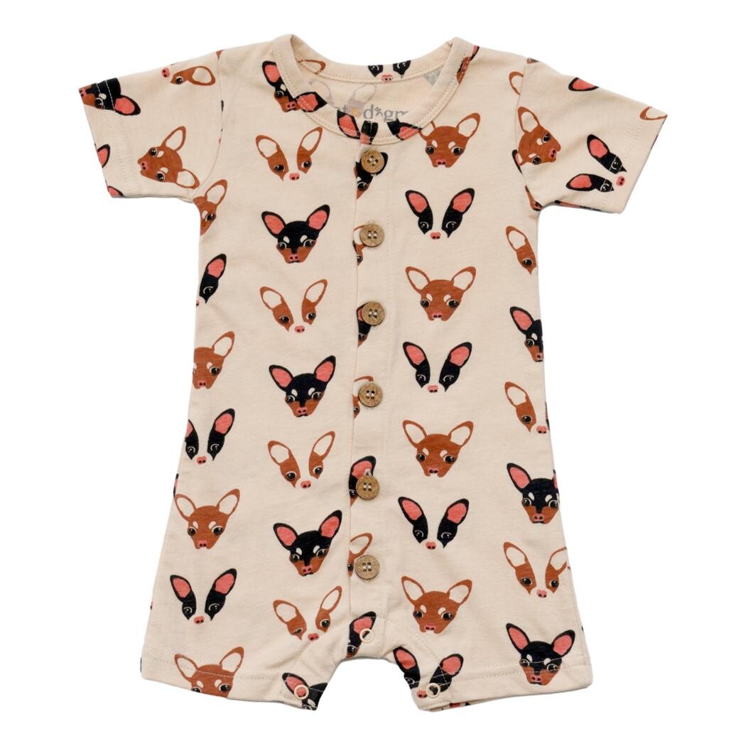 GOTS Certified Organic Cotton Short Sleeve Romper - Chihuahua