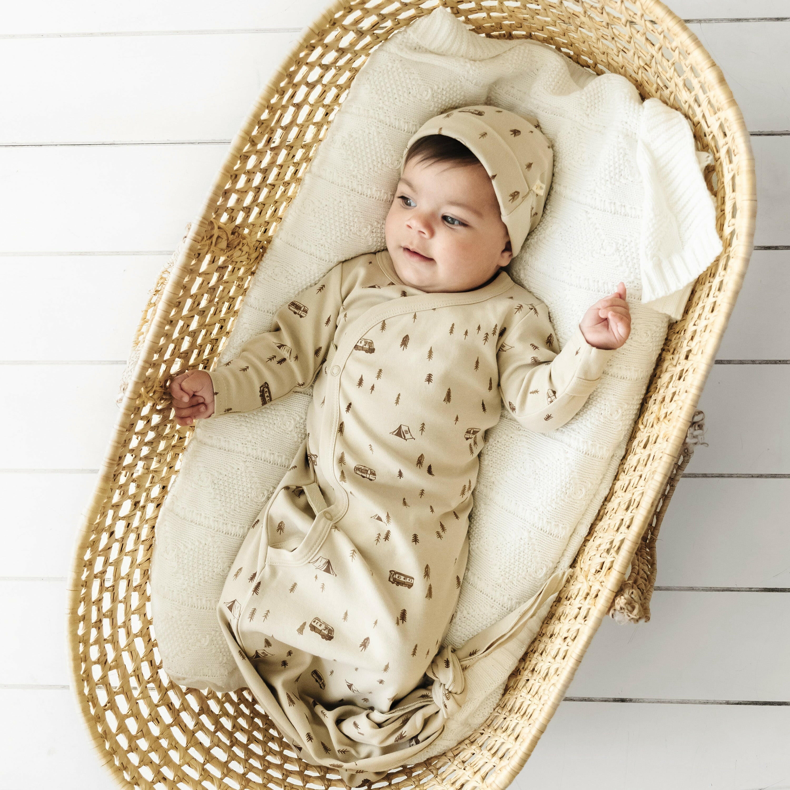 Organic Baby Sleep Gown Knotted - Camplife Kimono Knotted Gown Makemake Organics