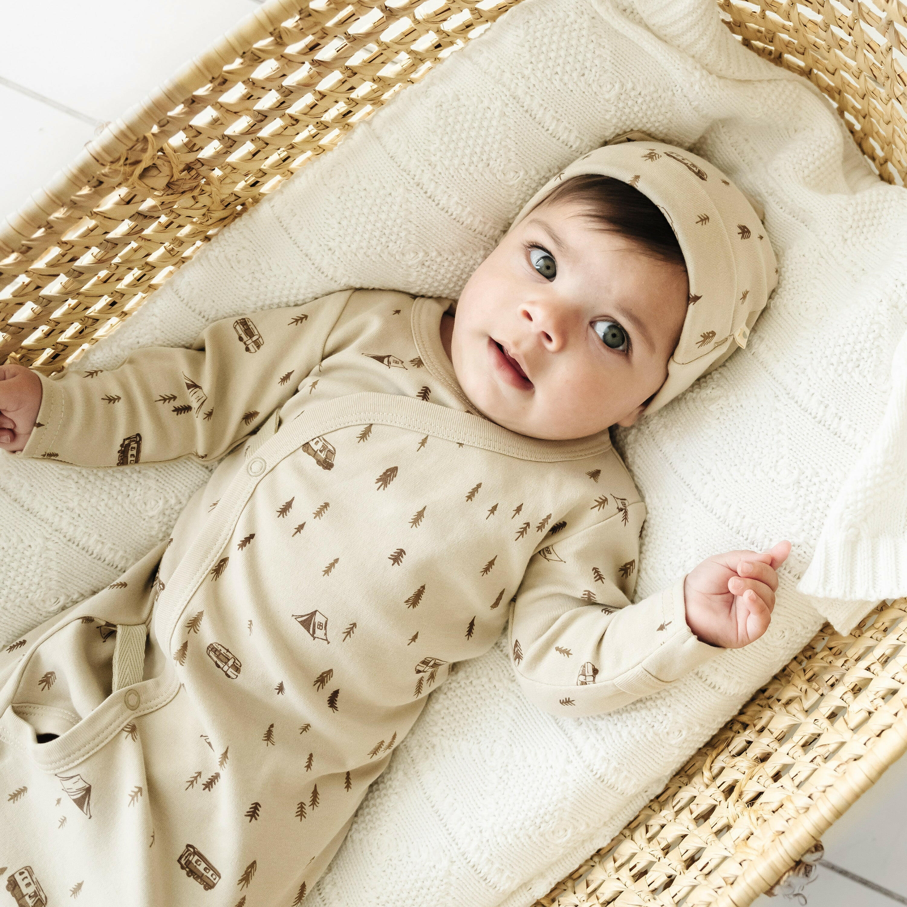 Organic Baby Sleep Gown Knotted - Camplife Kimono Knotted Gown Makemake Organics