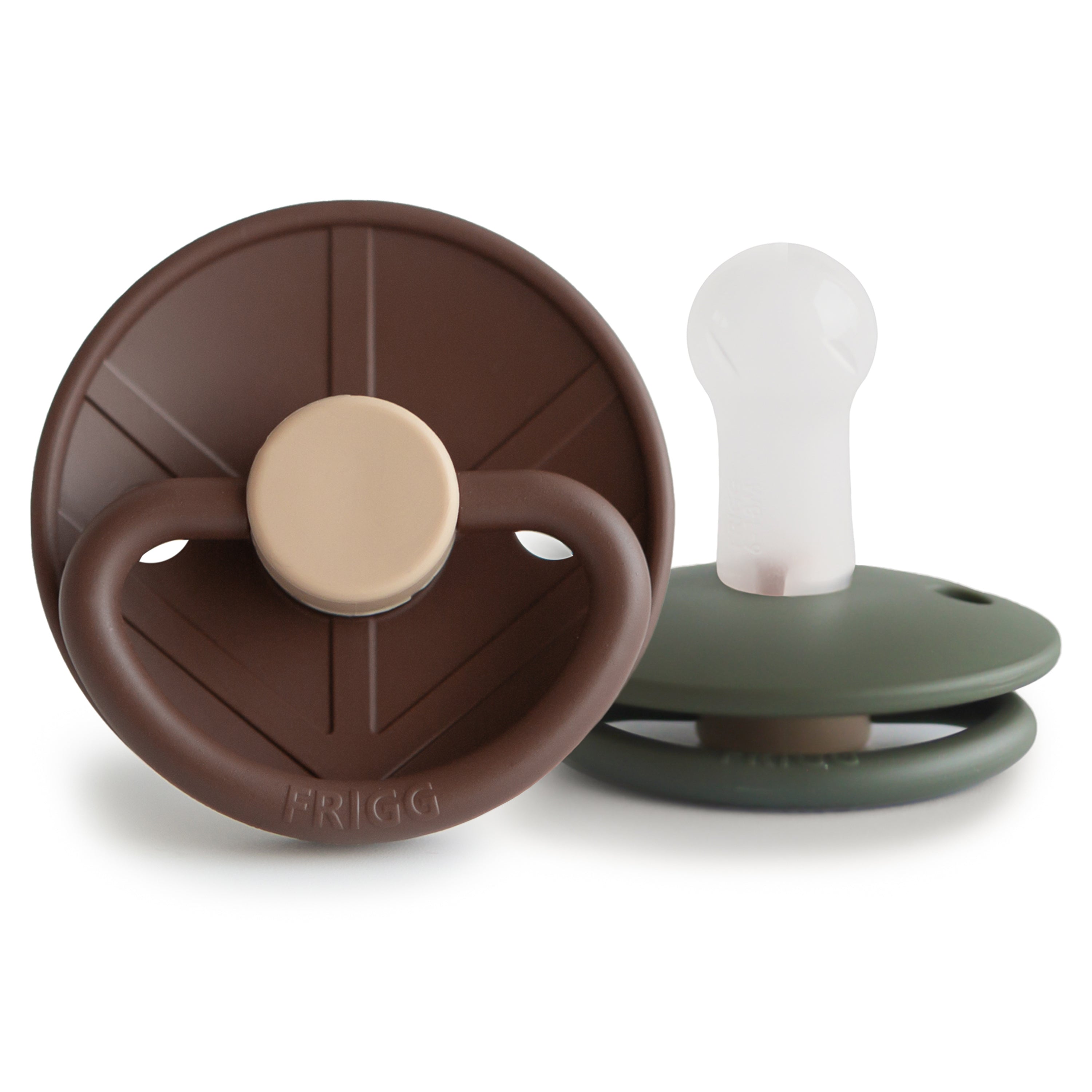 FRIGG Little Viking Silicone 2-Pack Pacifiers & Teethers Mushie Cocoa/Olive 6-18 months