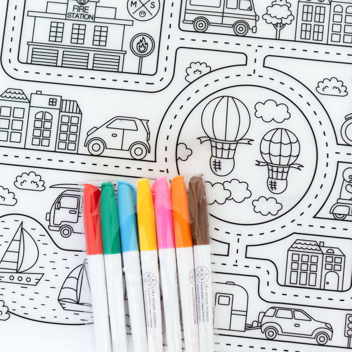 Silicone Reusable Coloring Tablemat Set - Roadmap COLORING TABLEMAT MKS Miminoo
