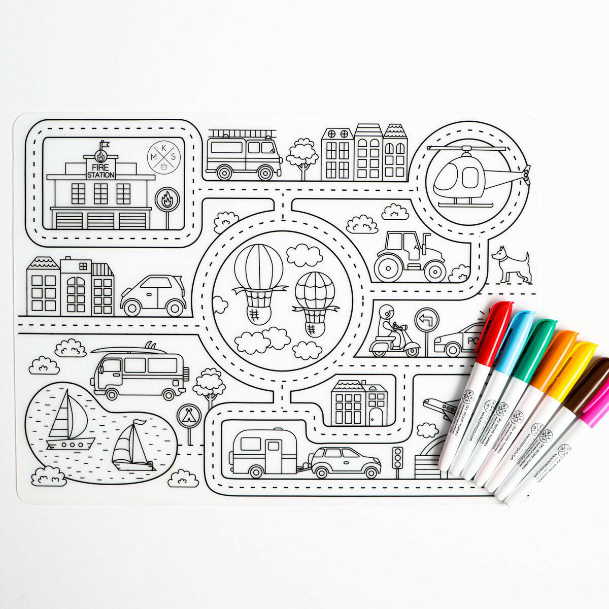 Silicone Reusable Coloring Tablemat Set - Roadmap COLORING TABLEMAT MKS Miminoo