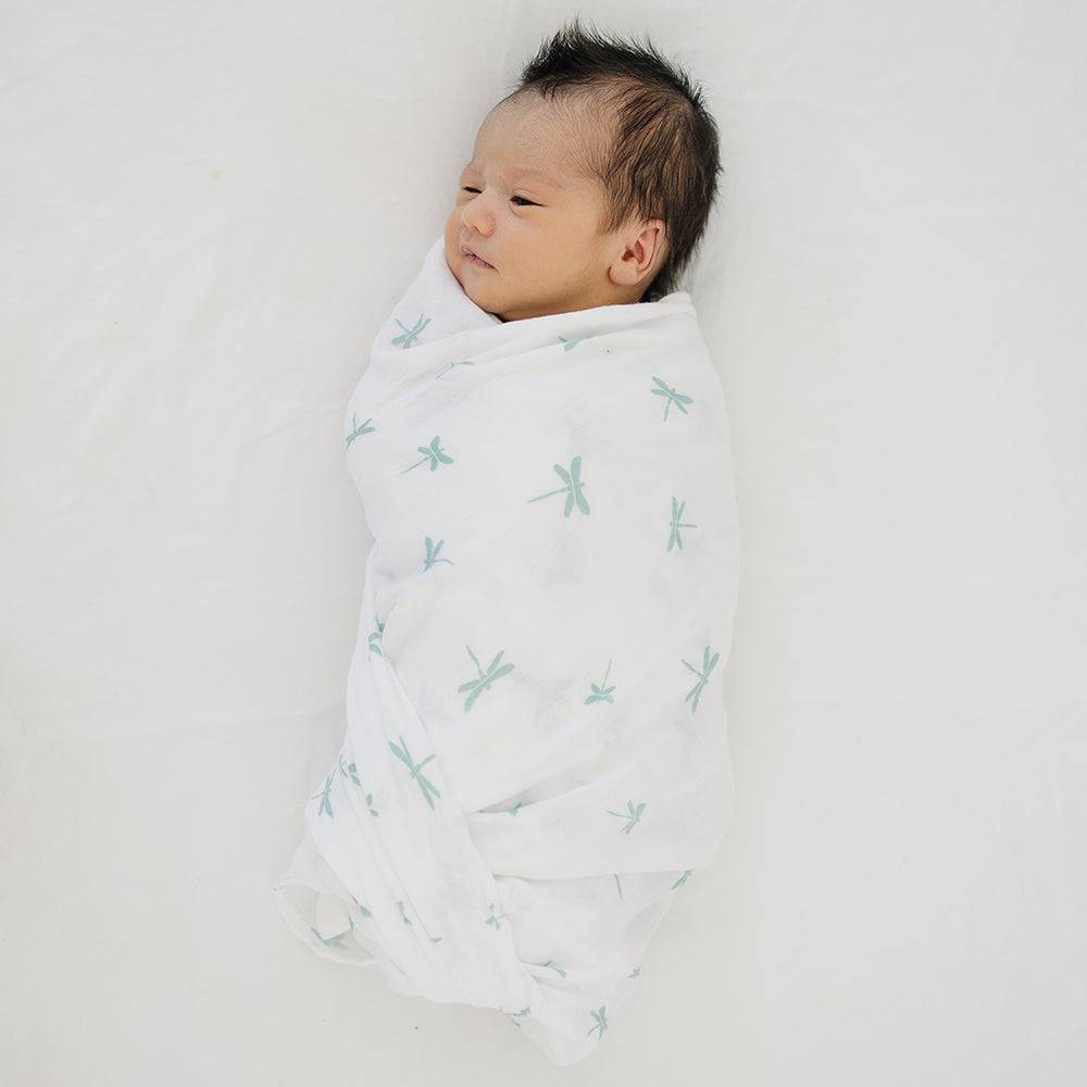 Muslin Swaddle Blanket Set Oh So Soft Crane + Dragonfly Swaddle Blanket Bebe au Lait