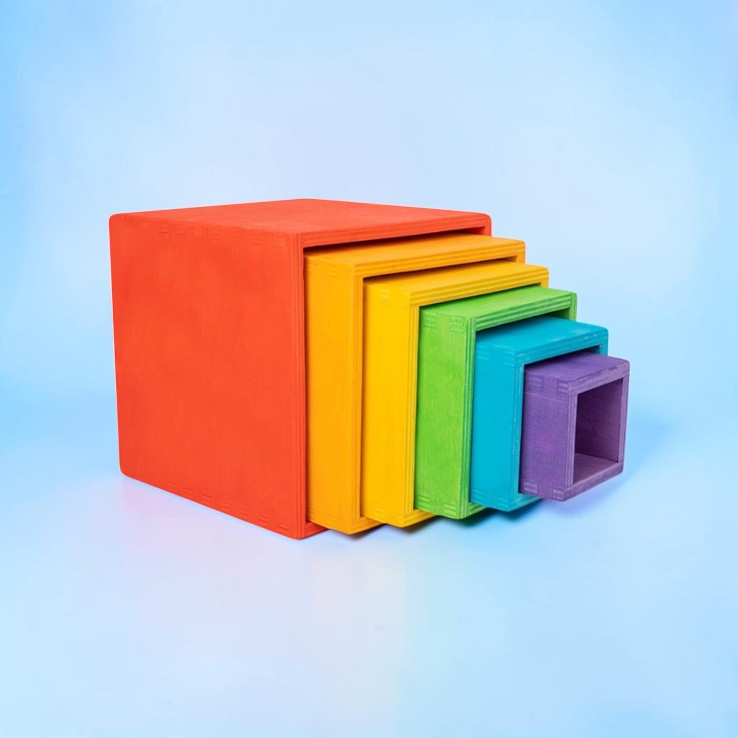 **Pre-order (Ships in 2-3 Weeks)**6-Piece Basswood Wooden Rainbow Nesting Box Set | Painted & Hand-Stained Finishes | Montessori Stacking Toy