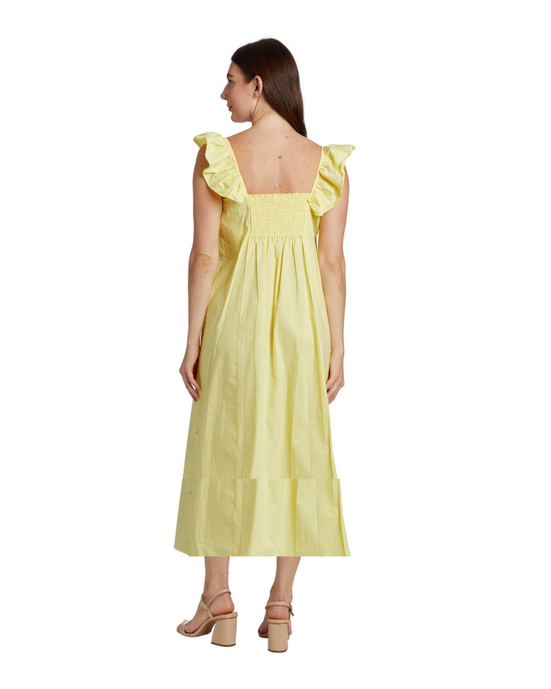 Ali Ruffle Square Neck Dress - Butter Yellow