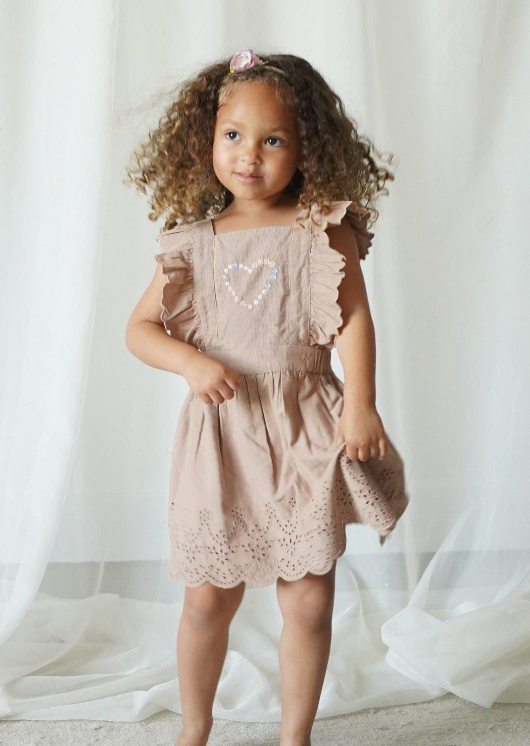 Baby Corduroy Cotton Anglaise Dress - Wistful Mauve