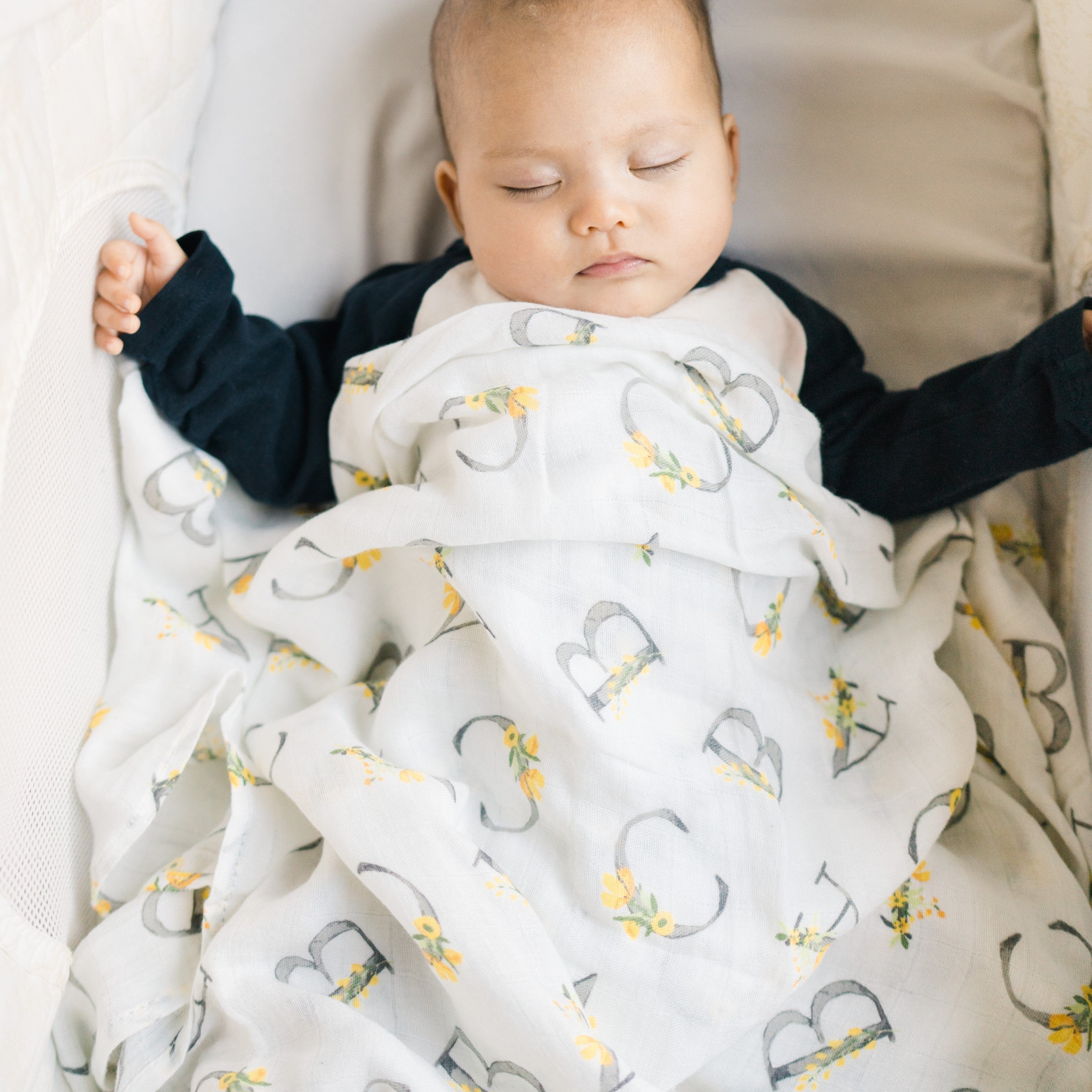Floral Alphabet Single Oh So Soft Muslin Swaddle Blanket Swaddle Blanket Bebe au Lait