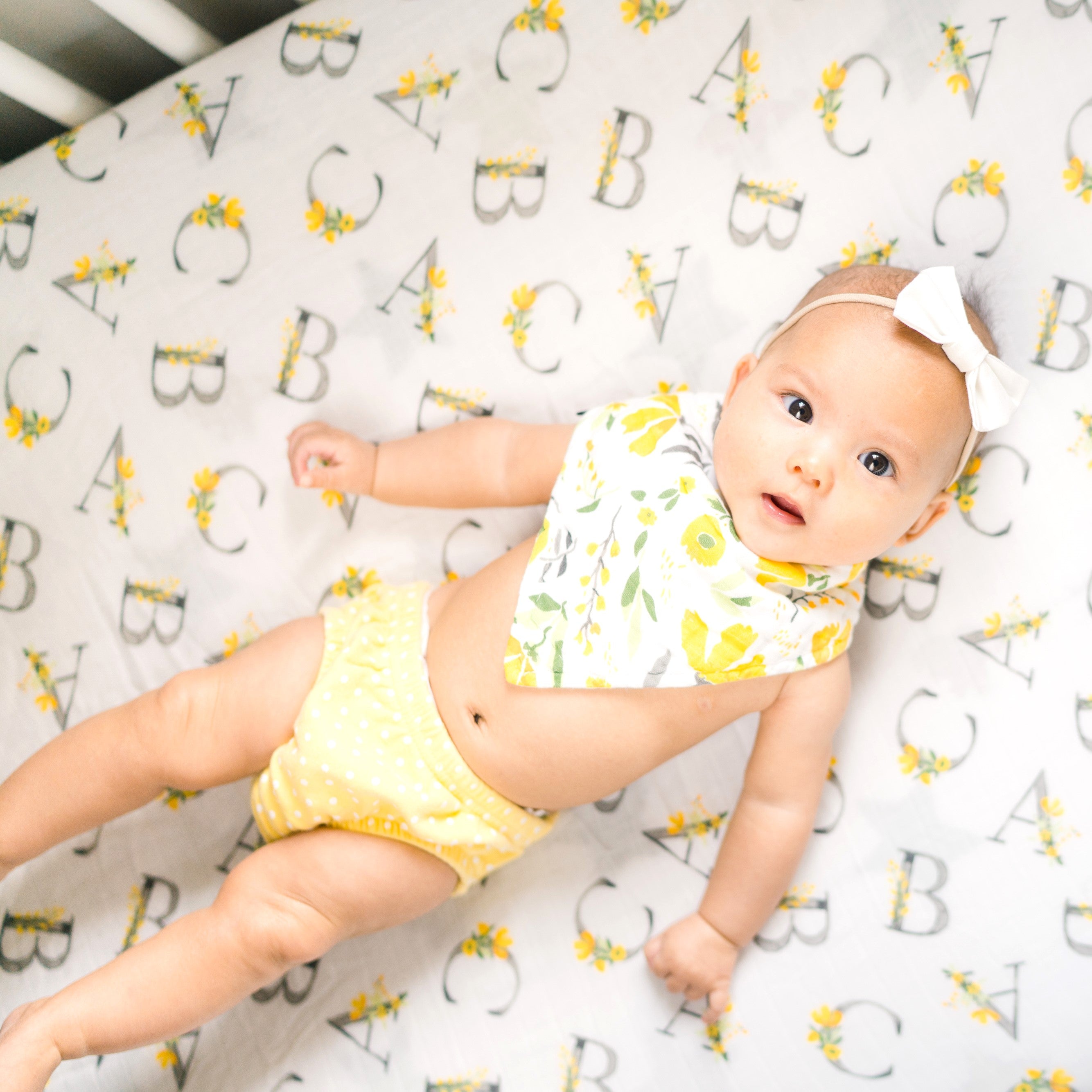 Floral Alphabet Oh So Soft Muslin Crib Sheet Crib Sheet Bebe au Lait