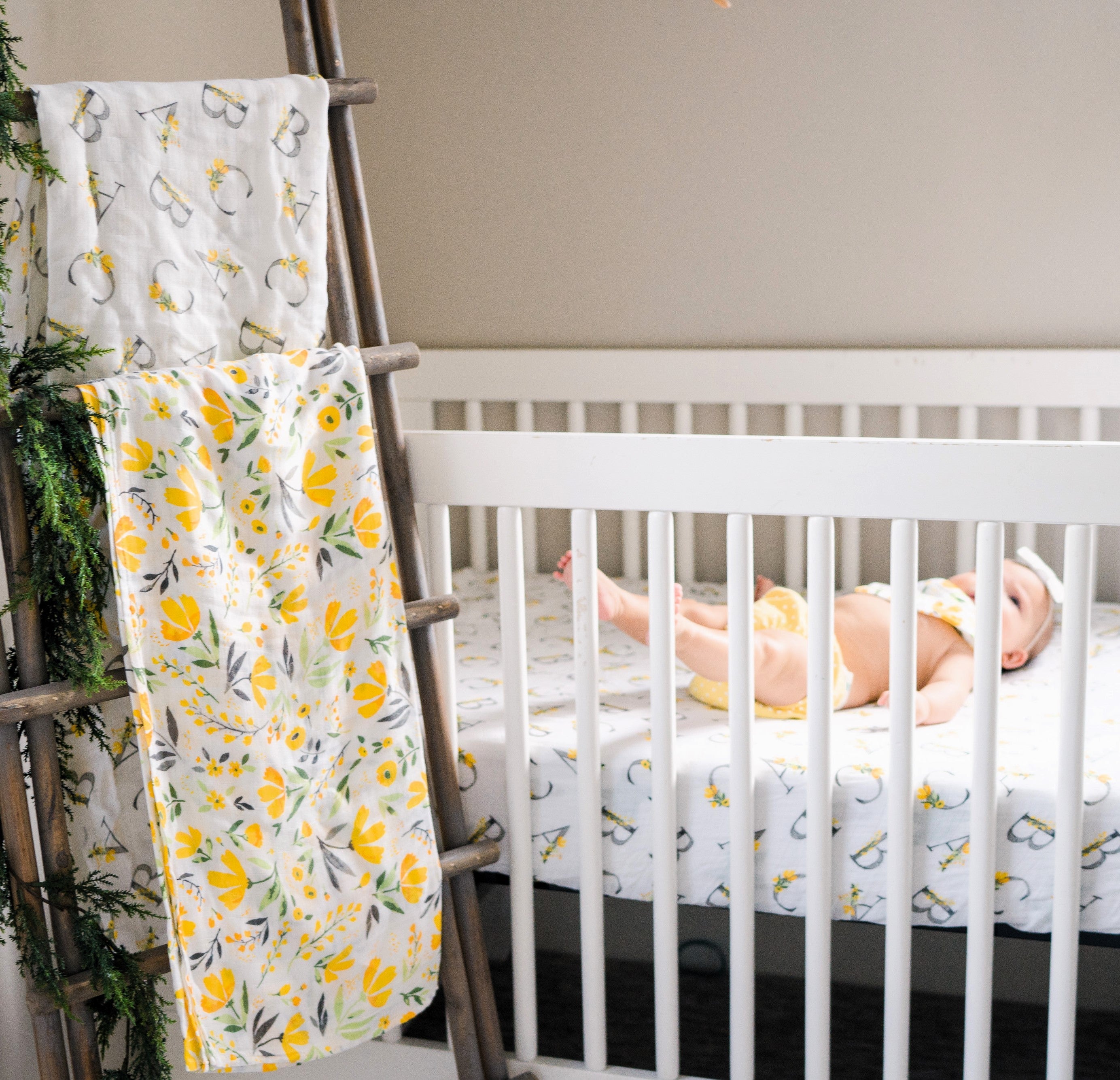 Floral Alphabet Oh So Soft Muslin Crib Sheet Crib Sheet Bebe au Lait