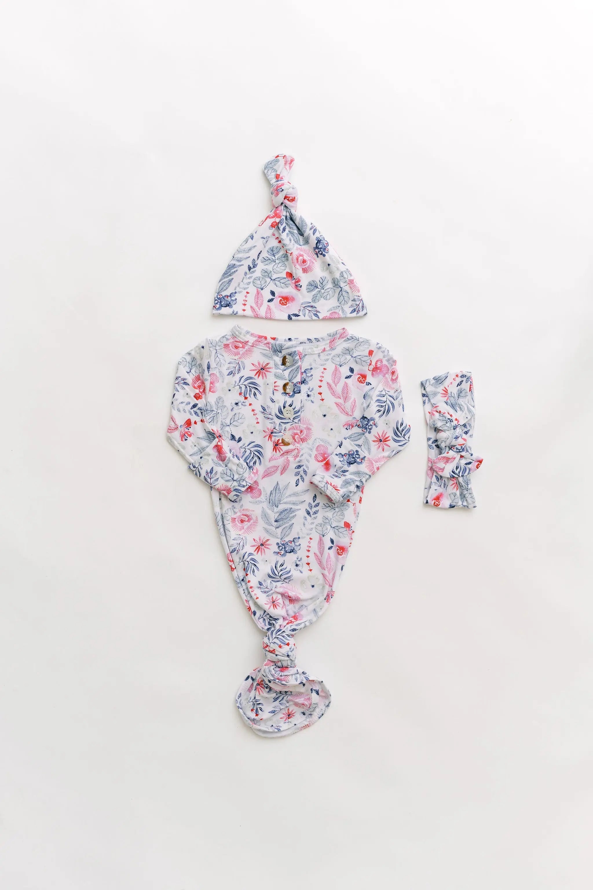 Stroller Society Knotted Baby Gown and Hat Set with Headband - Bloom