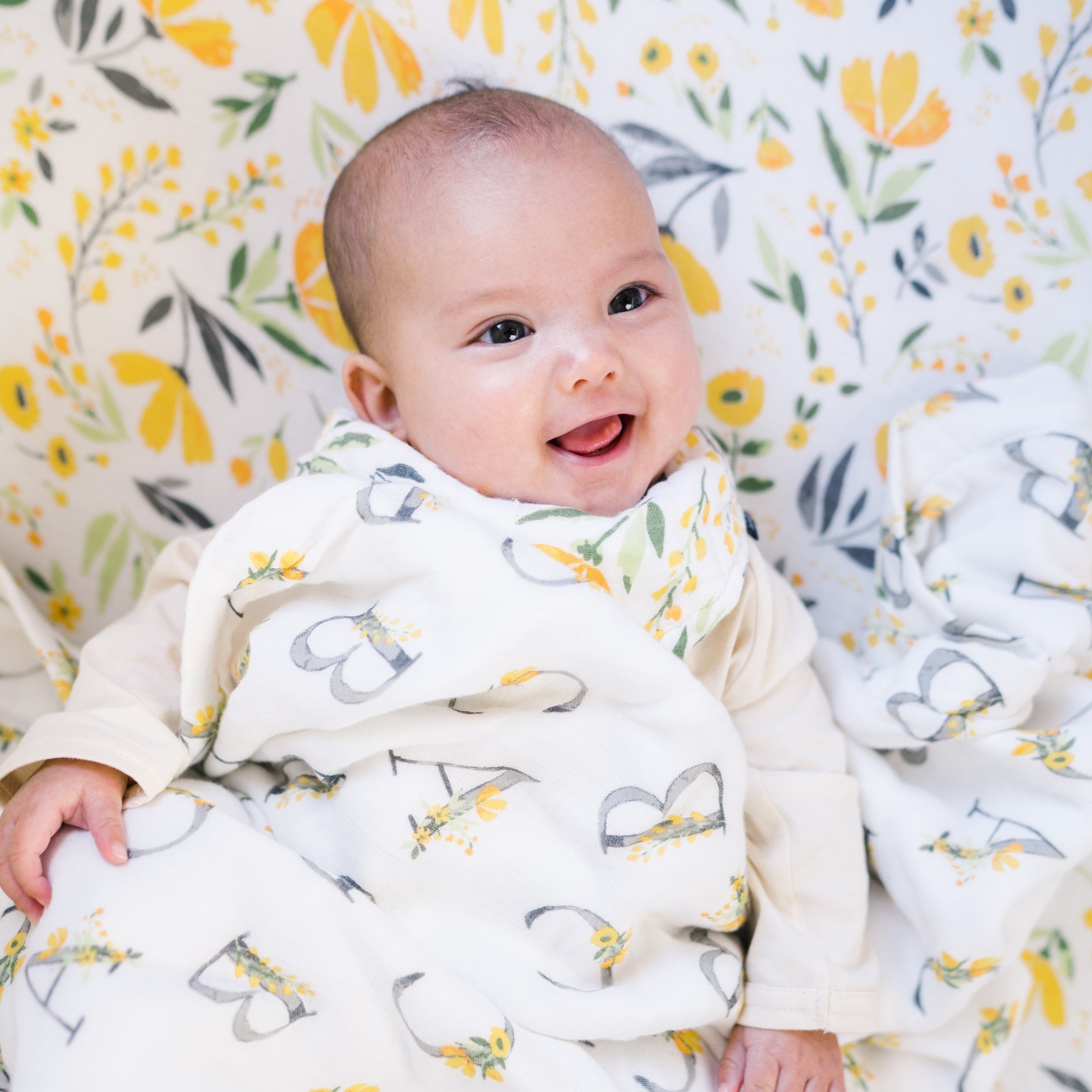 Floral Alphabet Single Oh So Soft Muslin Swaddle Blanket Swaddle Blanket Bebe au Lait