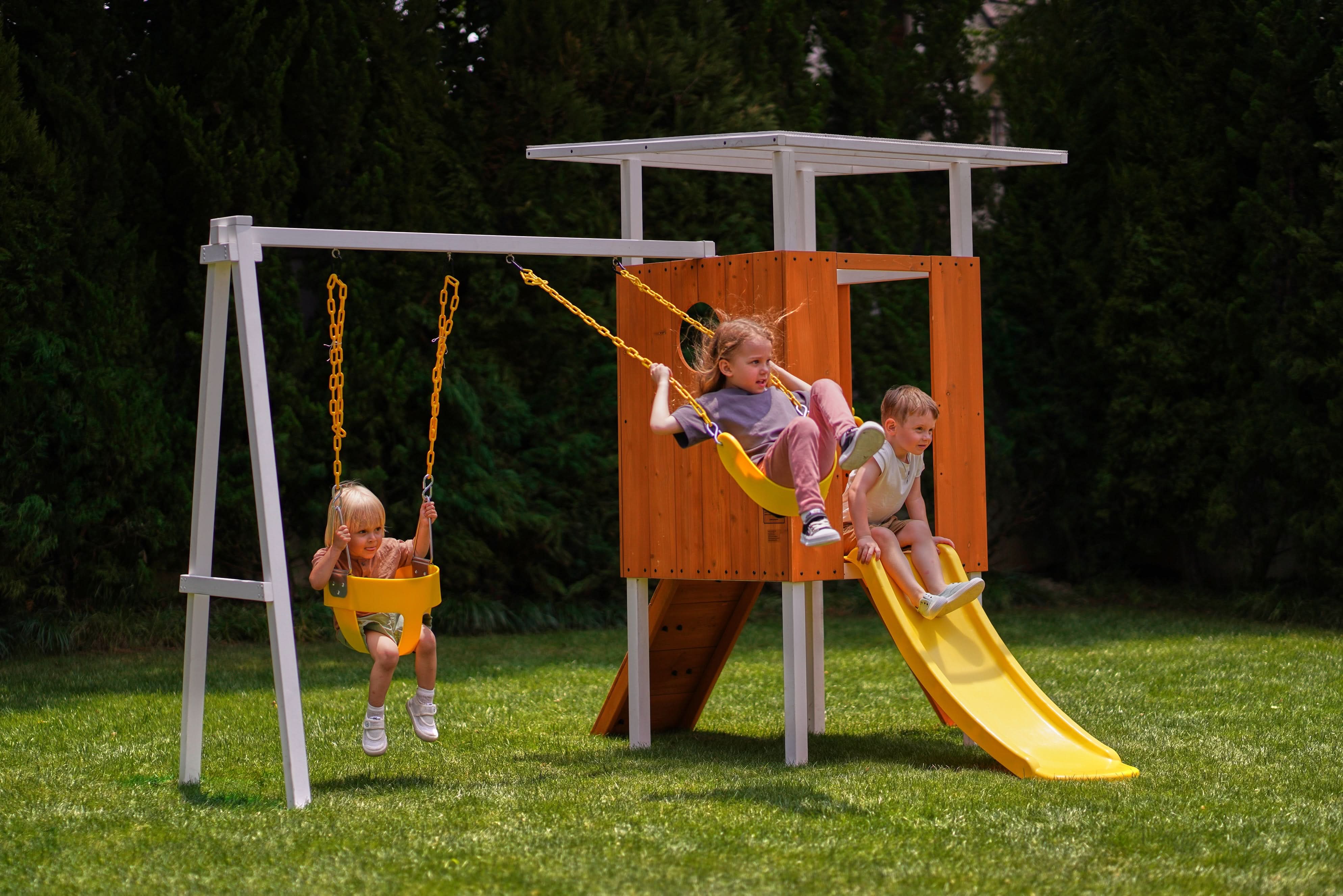 Forest Small Outdoor Toddler Swing Set | Compact Wooden Swing Frame for Babies & Kids