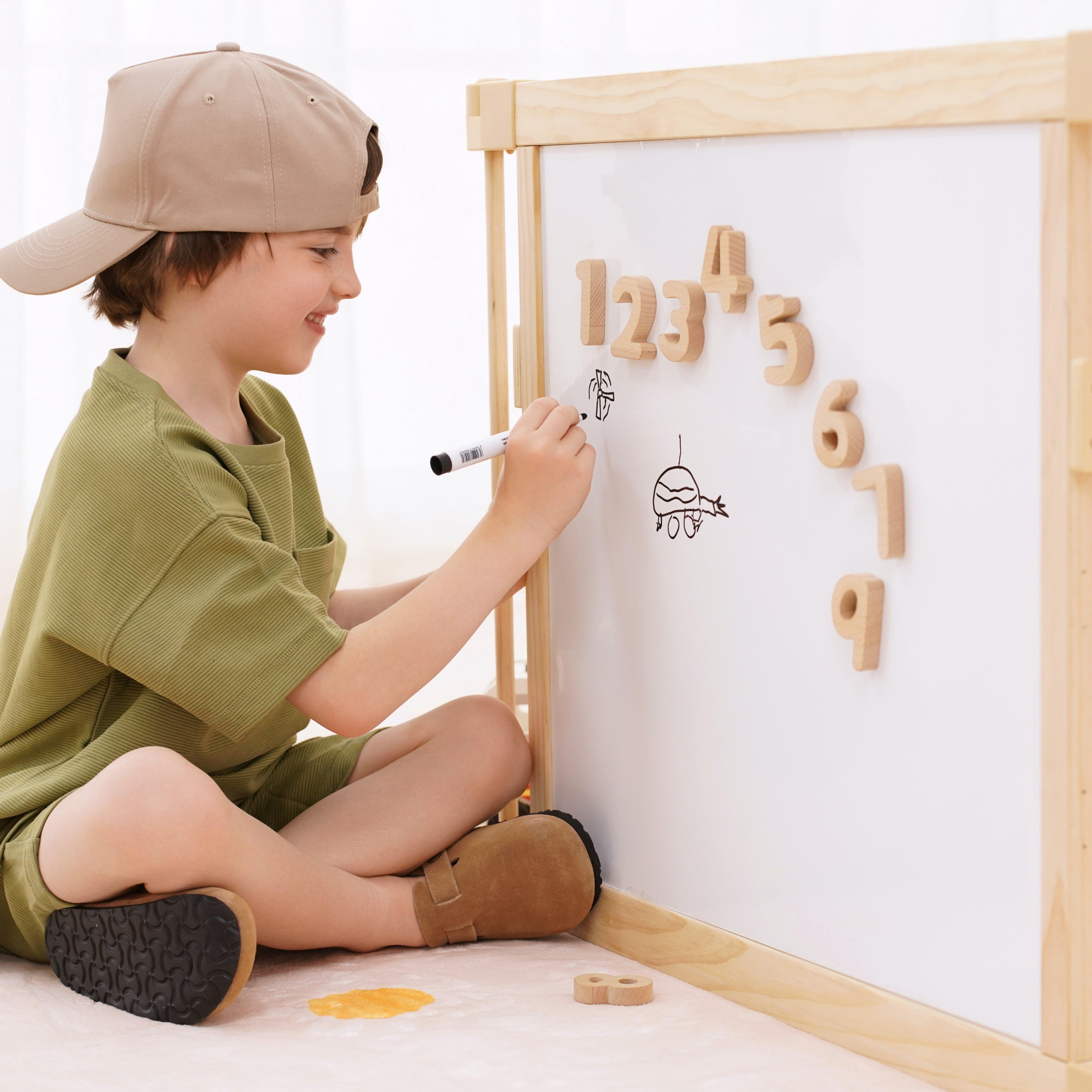 Wooden Baby Playpen with Mirror & Whiteboard Panel – Foldable 63" x 63" Montessori Sensory Play Yard