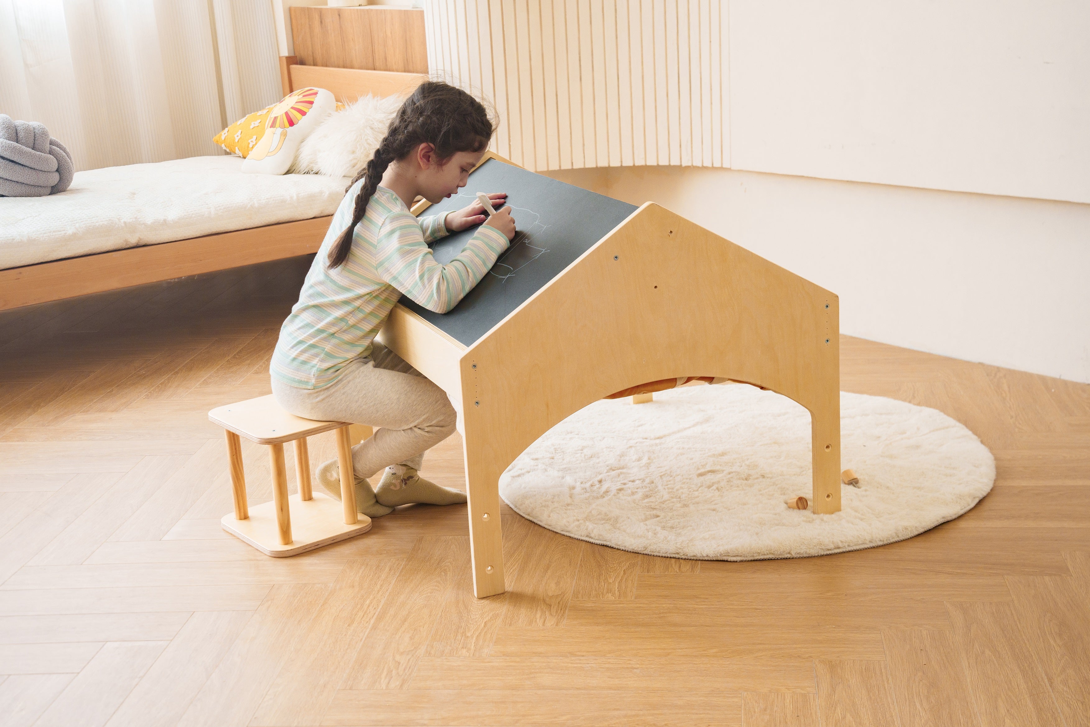 Ash - Wood Adjustable Learning Tent with Desk and Chair Indoor Avenlur.com