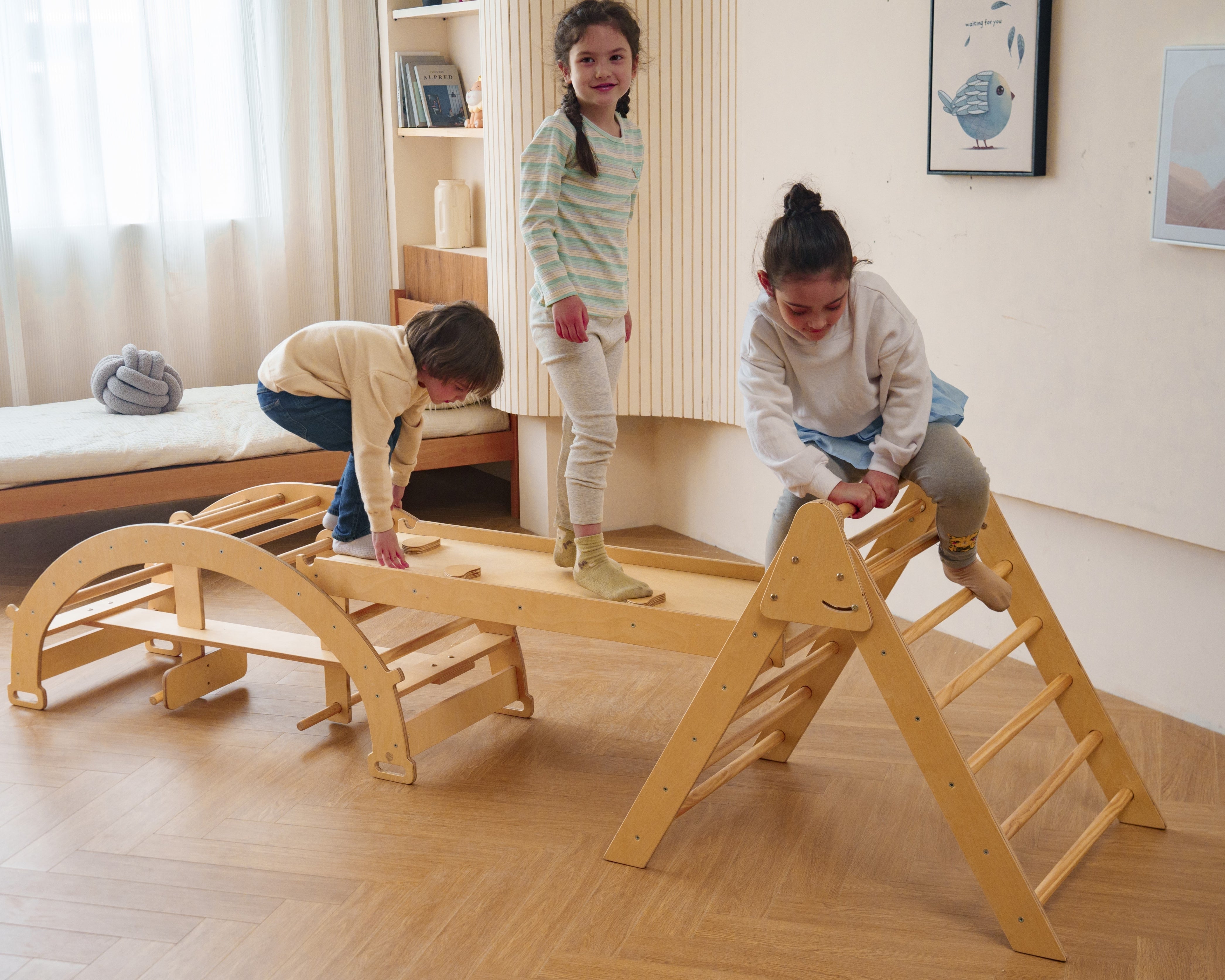 Bazel - Pikler 6-in-1 Climber with Rocker Arch and Slide Set Indoor Avenlur.com Default Title