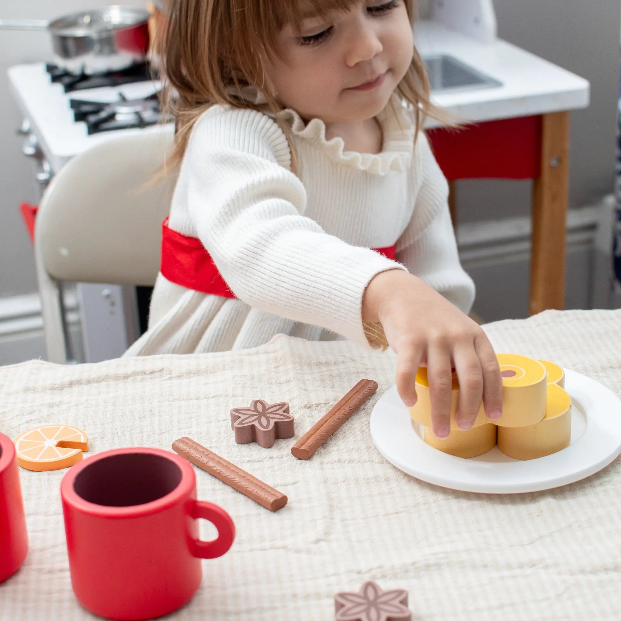 St. Lucia Buns (Lussekatter) & Swedish Glogg Wooden Play Food Set- Mini Catholic Kitchen