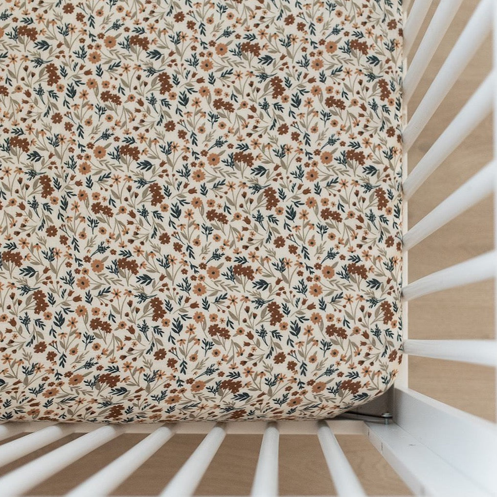 Harvest Floral Muslin Crib Sheet  Mebie Baby