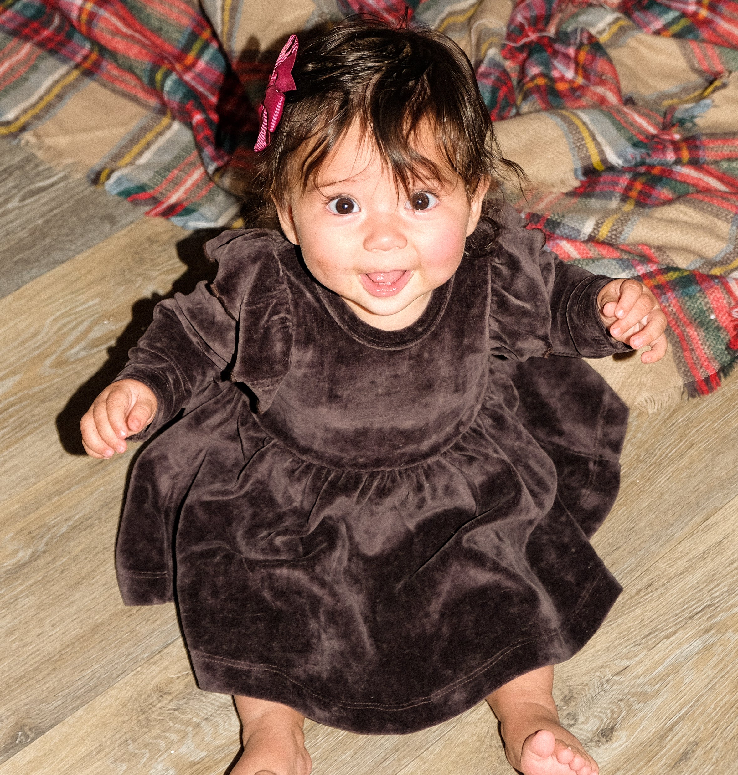 Velour Long Sleeve Ruffle Let's Dance Dress - Black