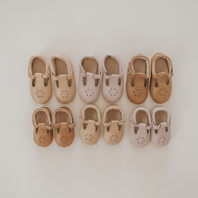 Leather Petal T-Bar | Color 'Dusty Pink' | Hard Sole Consciously Baby