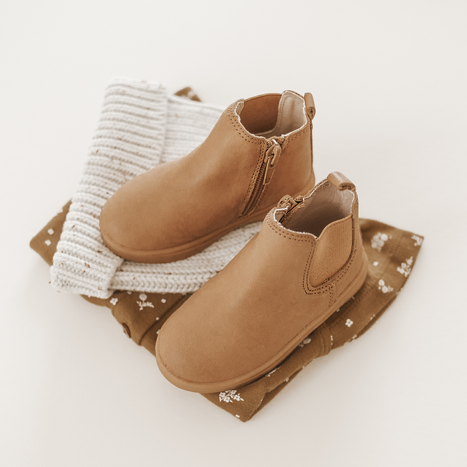 Leather Chelsea Boot | Color 'Sand' | Soft Sole Consciously Baby