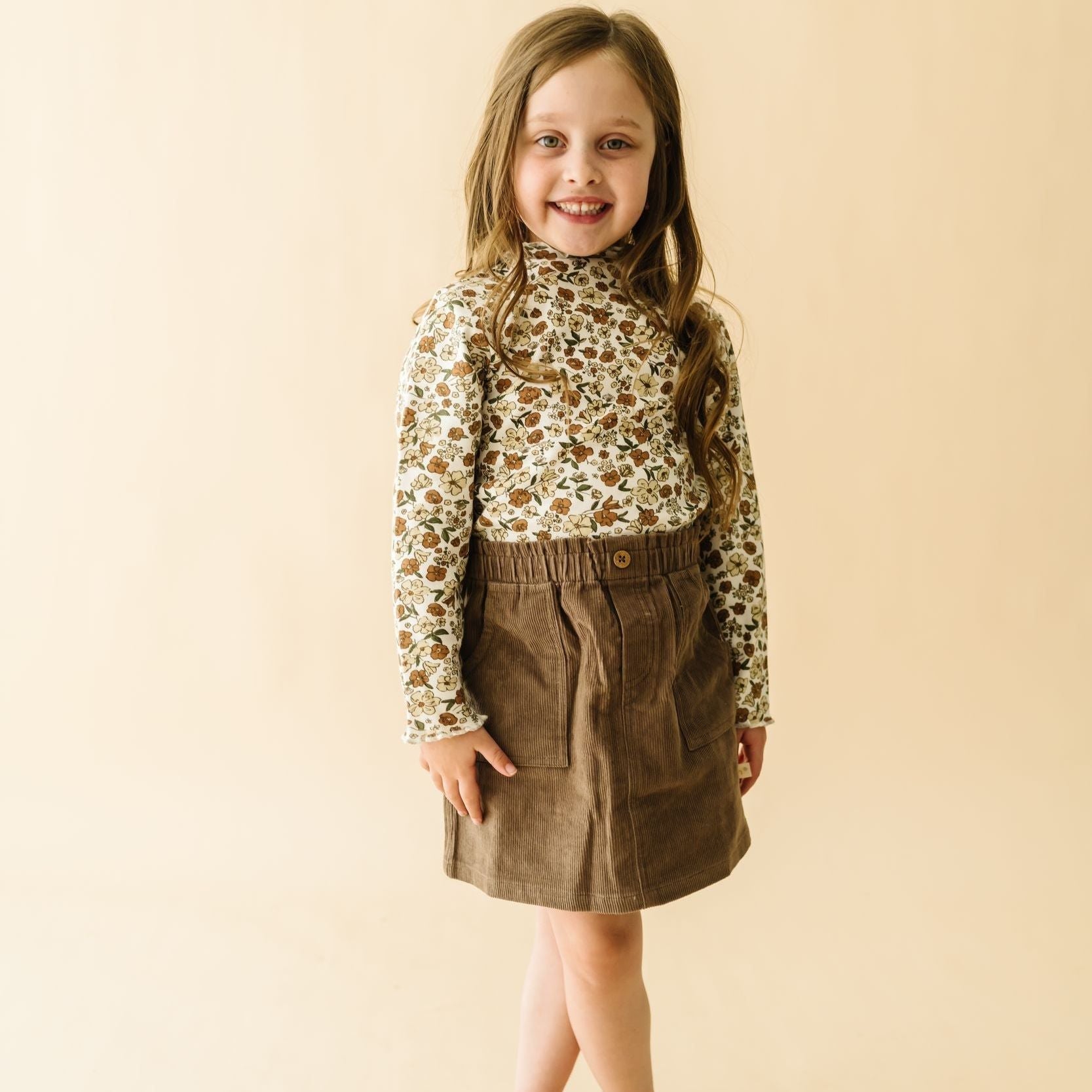 Organic Top and Corduroy Skirt Set - Espresso