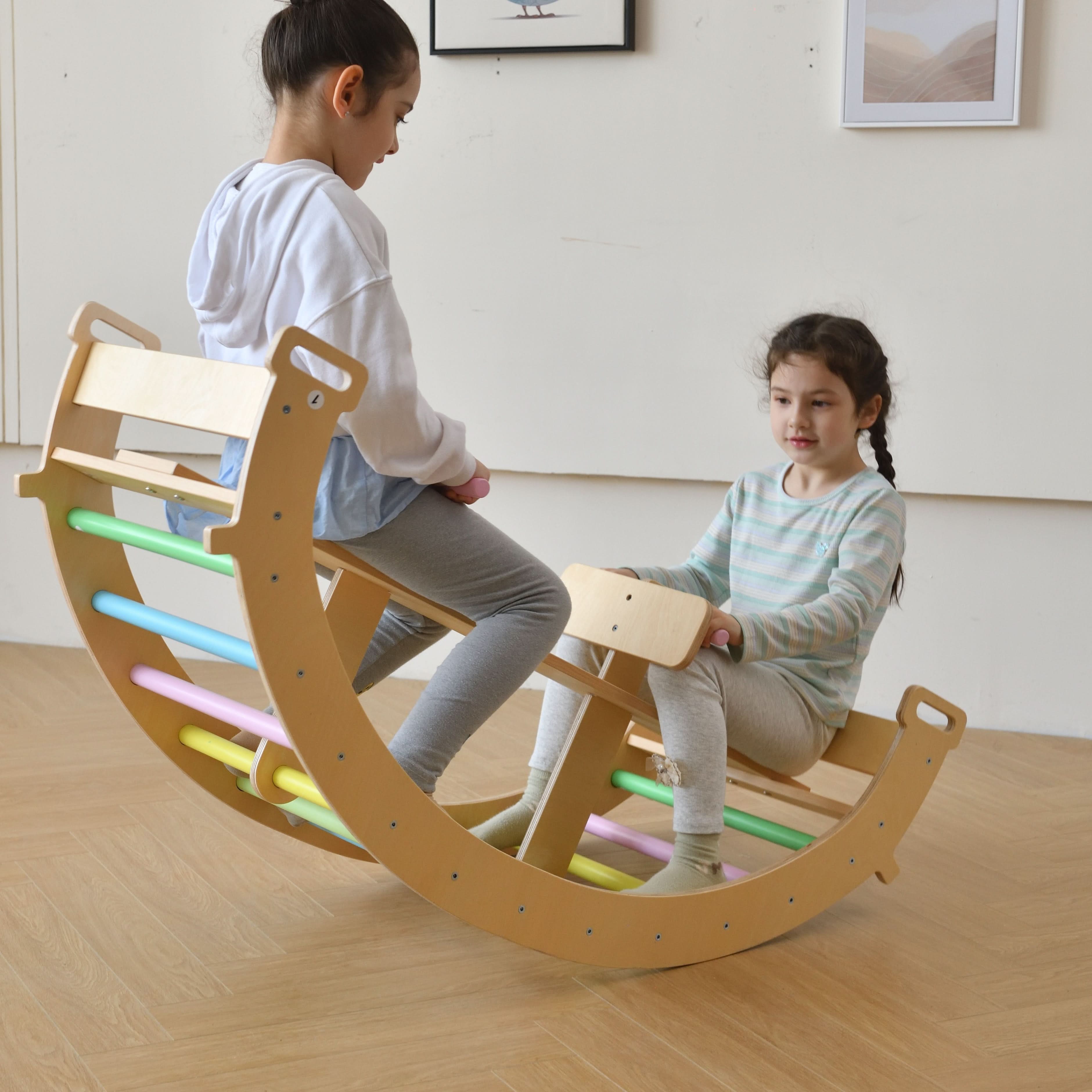 Bazel 6-in-1 Pikler Climber Set | Wooden Triangle, Rocker Arch & Slide for Toddlers